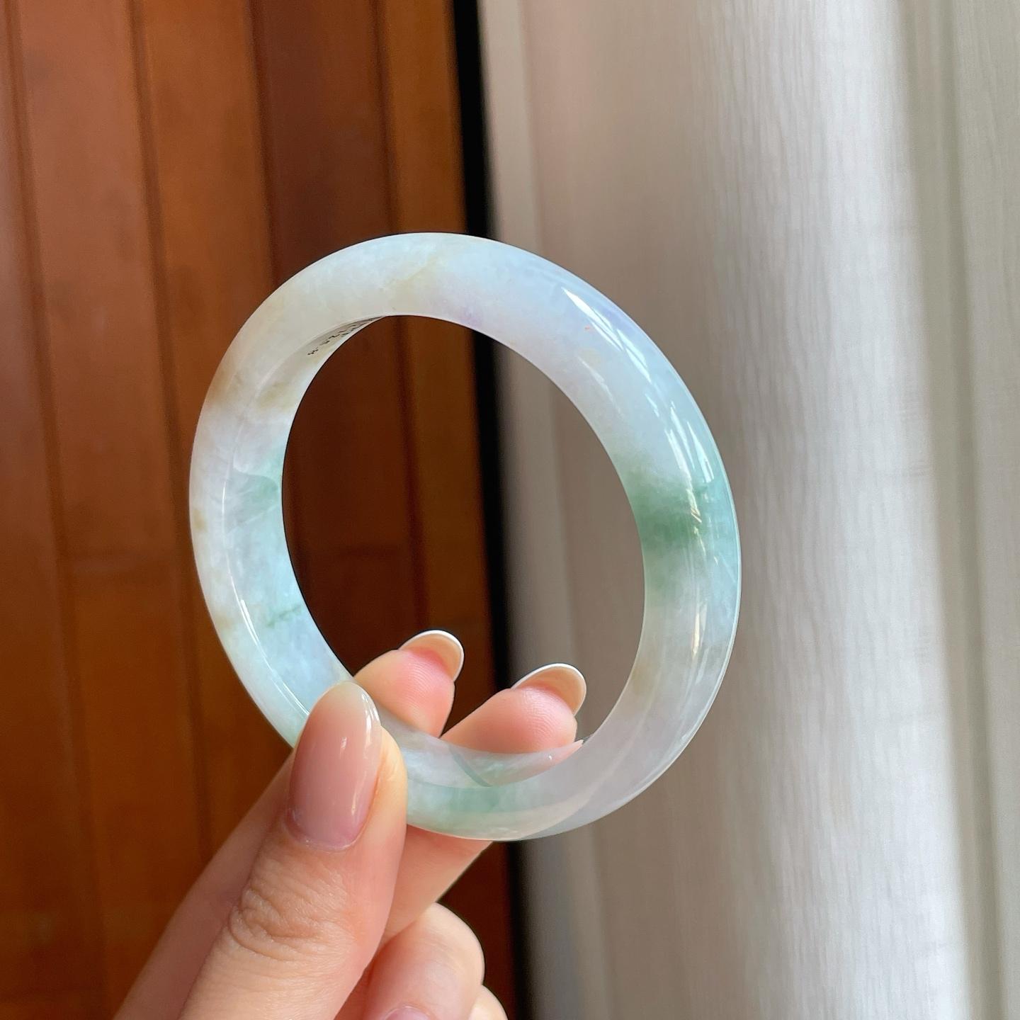 糯冰黄加绿翡翠平安镯（55.2mm)（yc373521）