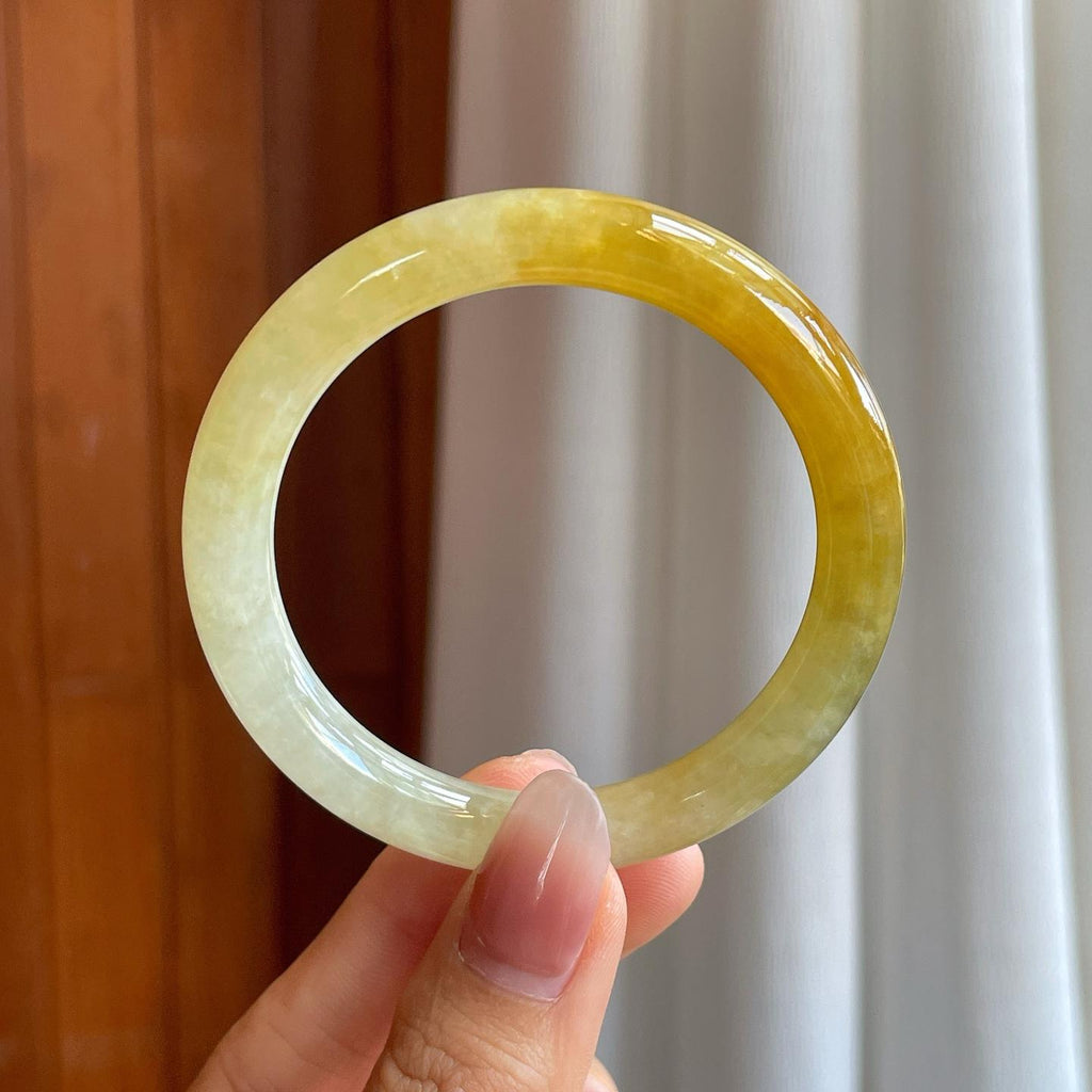 糯冰黄翡翡翠圆条手镯（52mm）（yc312952）