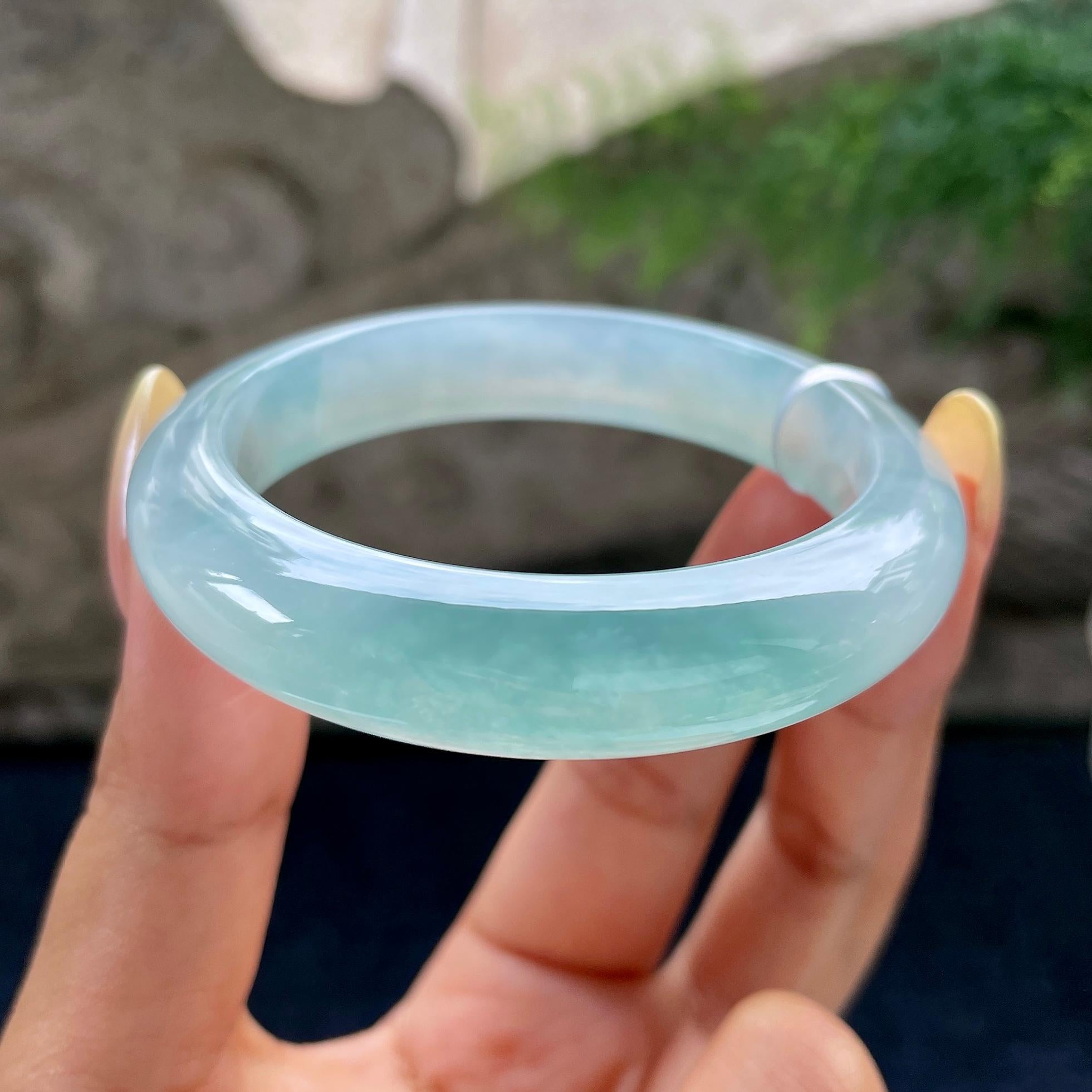 冰种晴水正圈平安镯54圈 天然缅甸A货翡翠（yc489271）