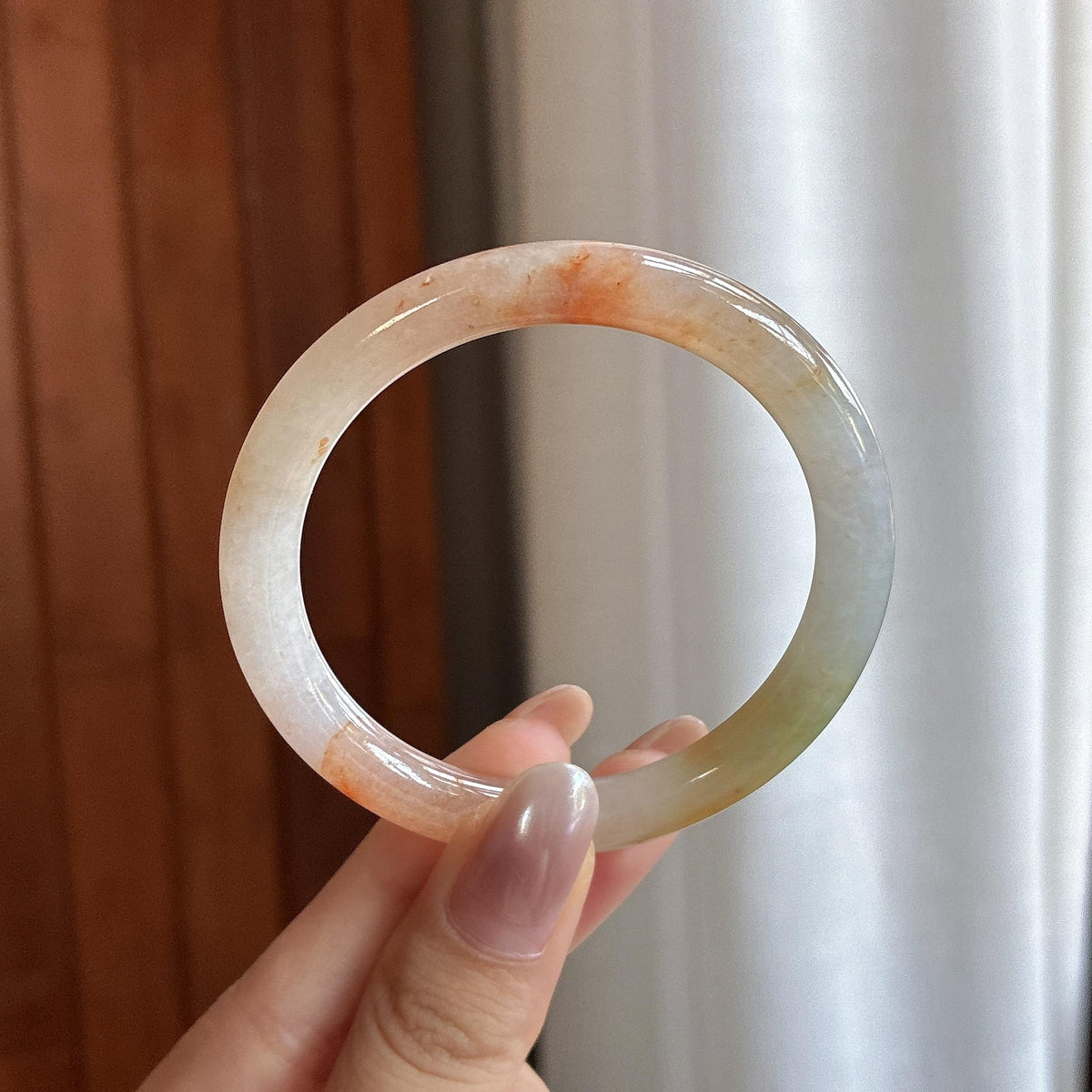 小圈口 糯冰红翡特色圆条手镯 52圈（yc722223）