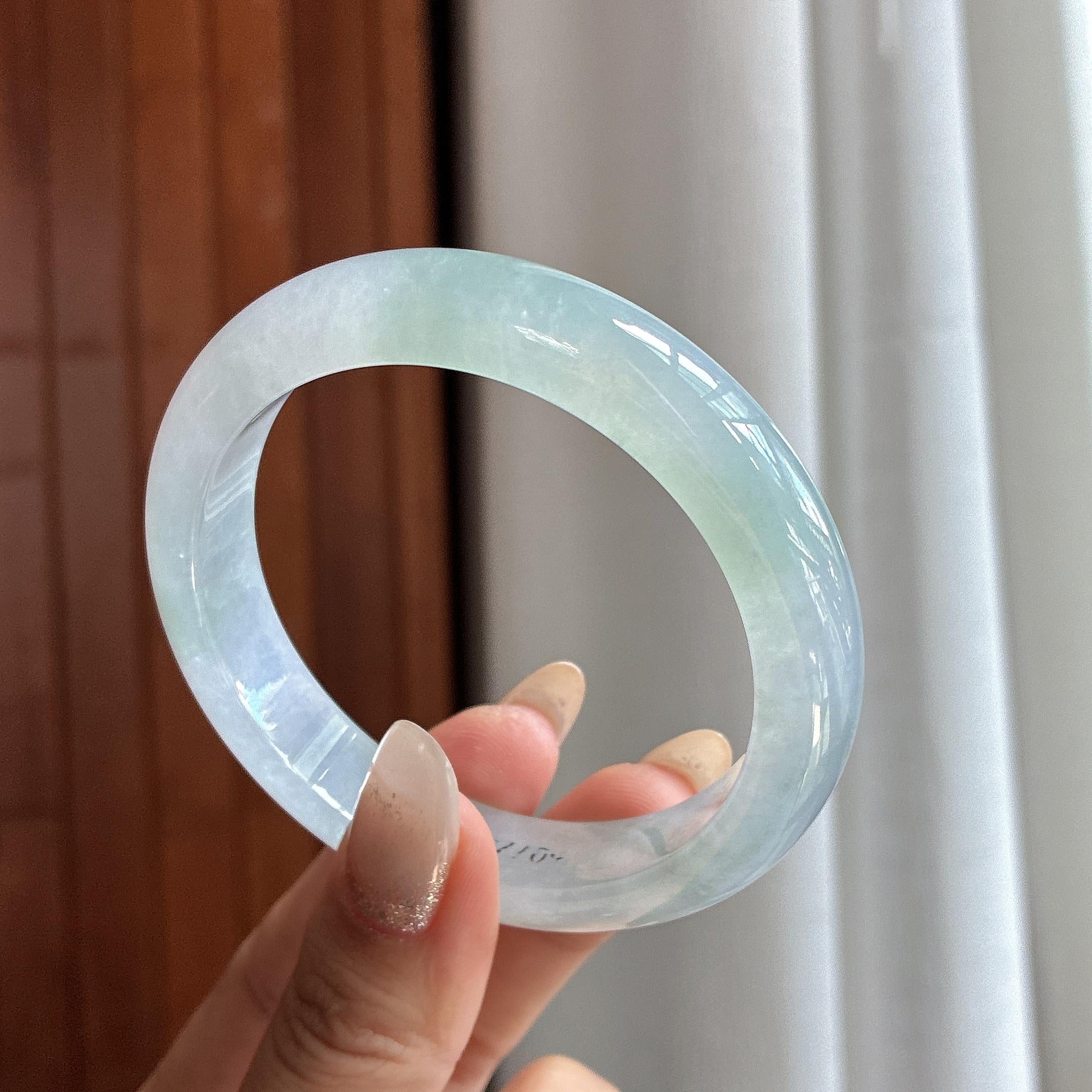 糯冰种淡底色正圈平安镯 57圈 天然缅甸A货翡翠（yc484743）