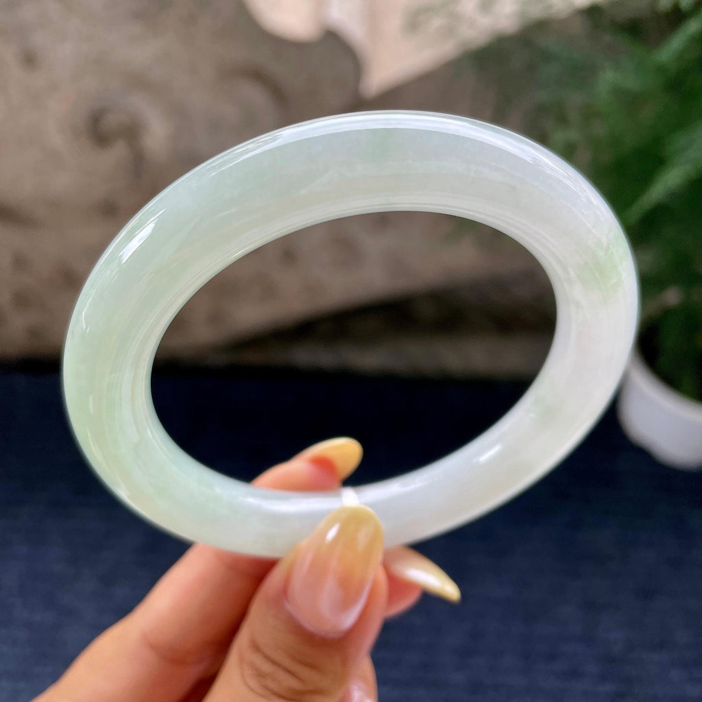 大圈口 细糯种淡晴底圆条手镯59圈 天然缅甸A货翡翠（yc461801）