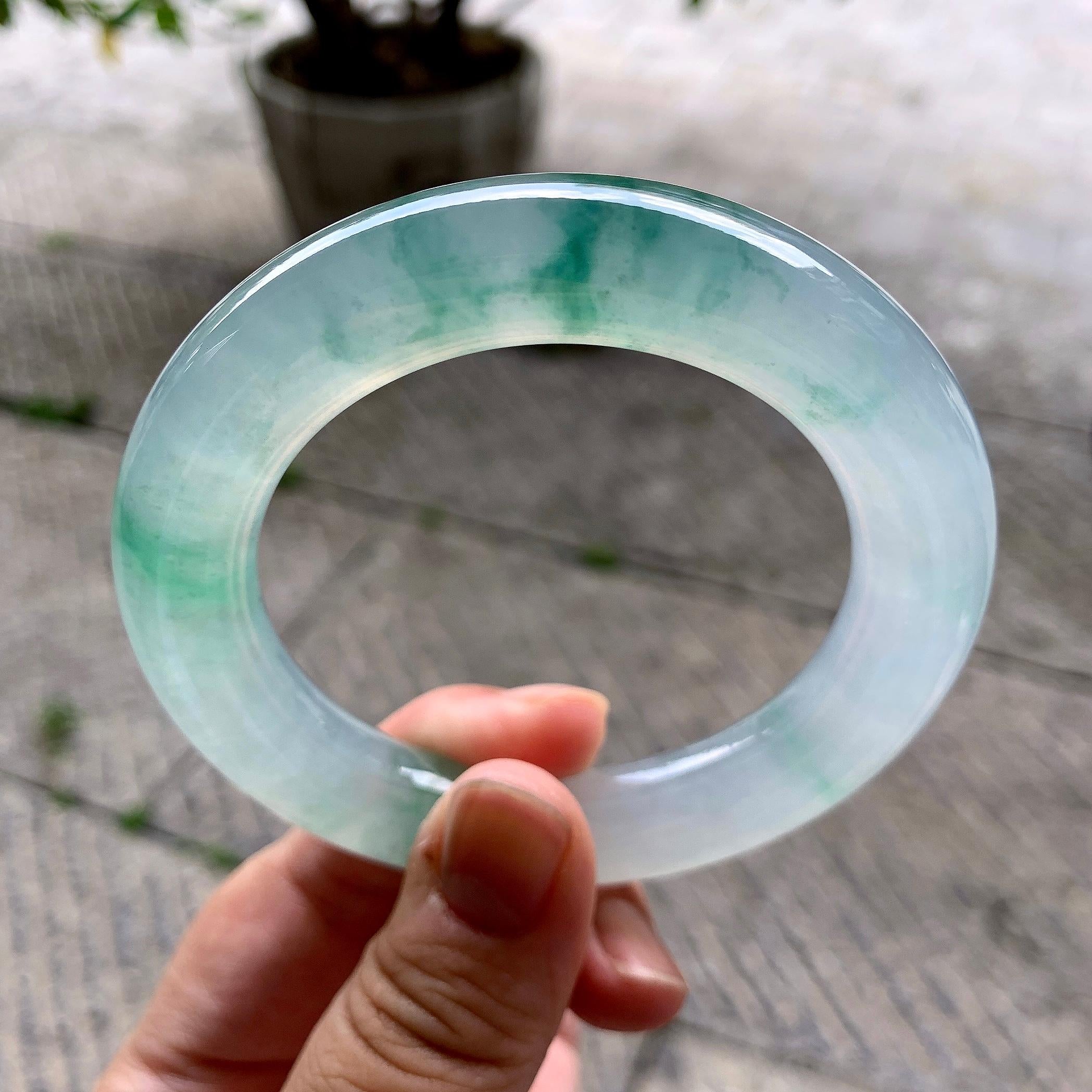 冰种飘花圆条手镯（55mm）（yc200091）