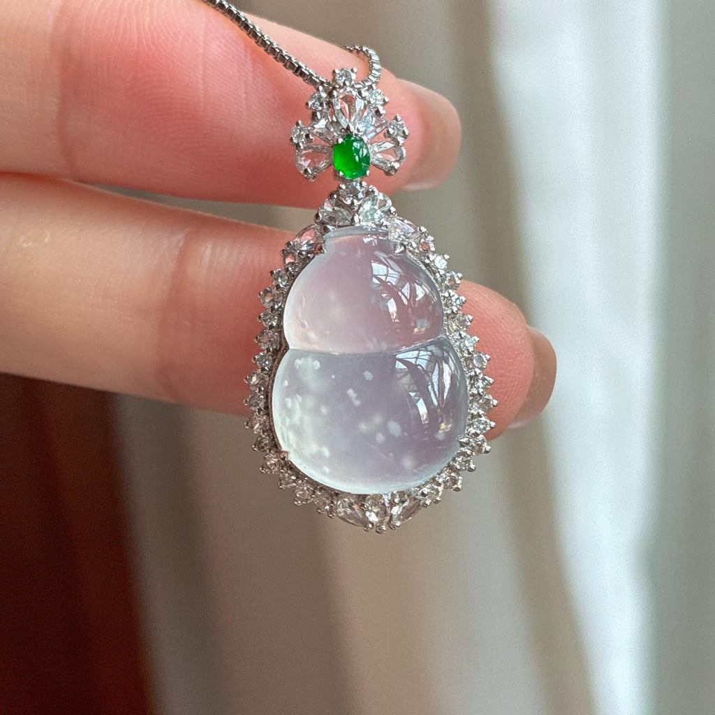 18k金镶冰玻种雪花棉翡翠葫芦（yc428128）