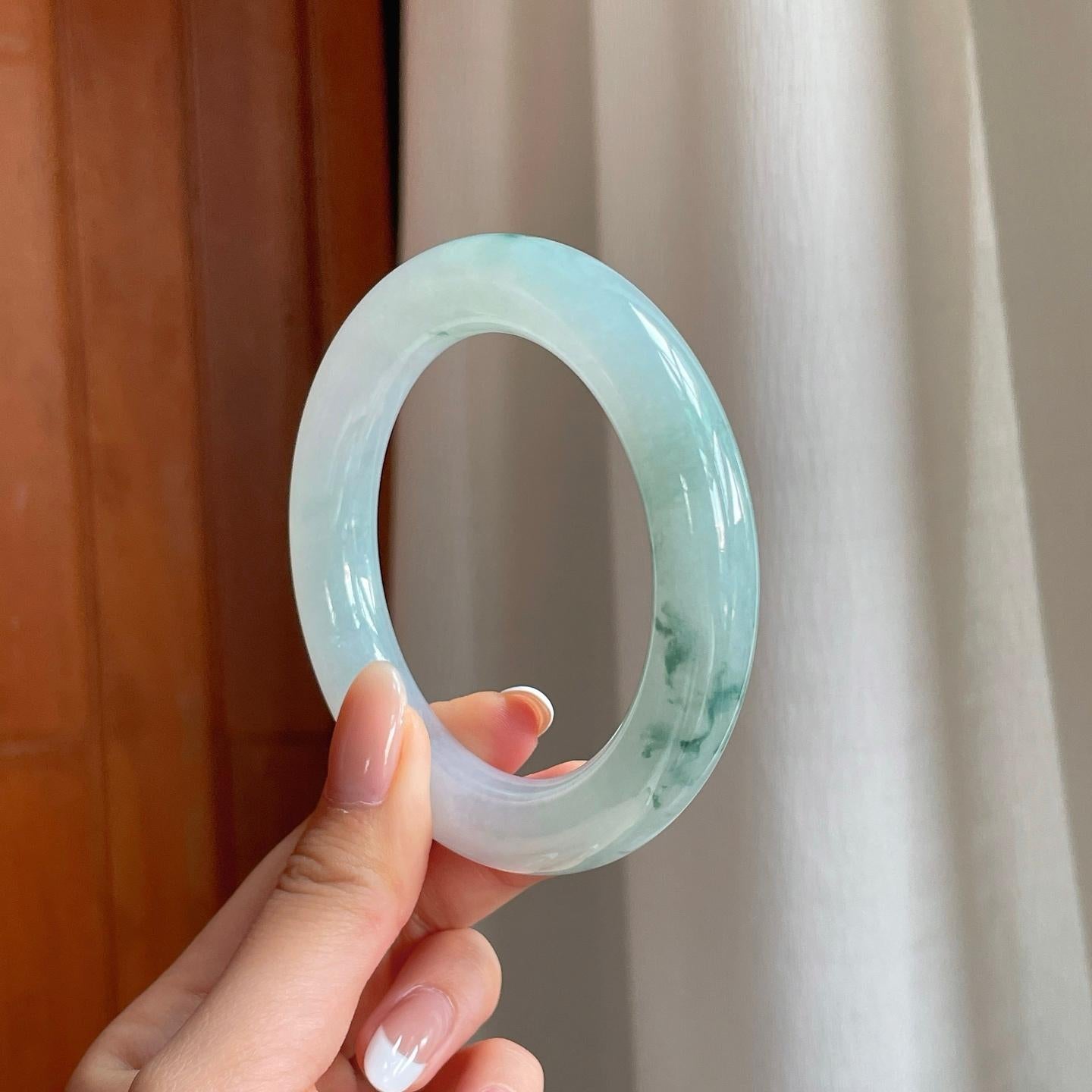 糯冰飘花翡翠圆条手镯（57.7mm)（yc373900）