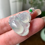 18K金钻镶糯冰种飘绿花佛公吊坠  天然缅甸A货翡翠（yc421352）