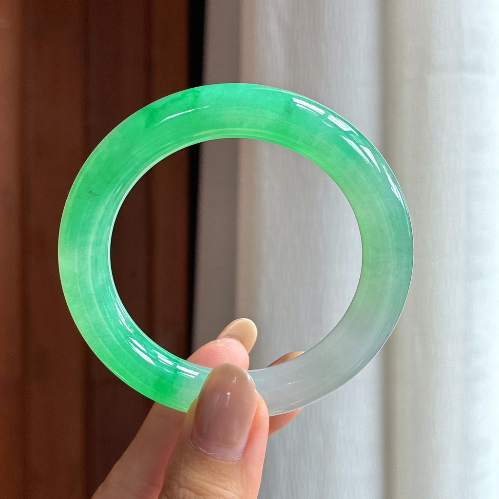 冰种阳绿翡翠圆条手镯（51.3mm）（yc419204）