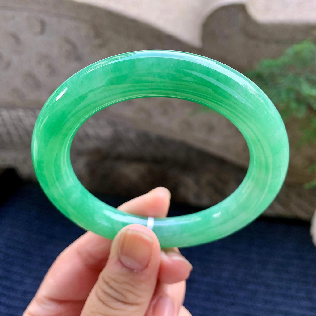 细糯种翠绿圆条手镯（58.2mm）（yc264521）