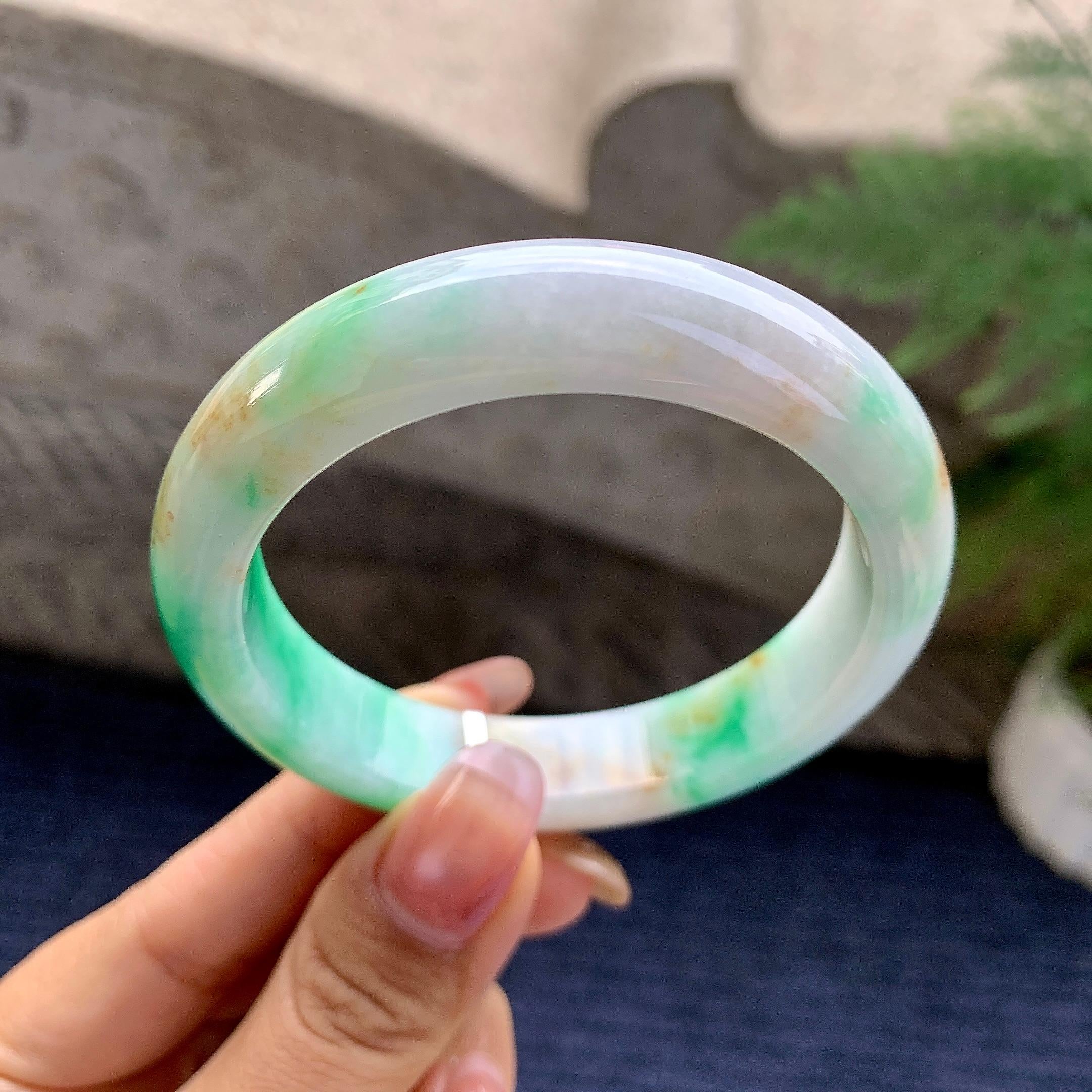 细糯种翠绿飘黄翡平安镯（54.1mm）（yc295587）