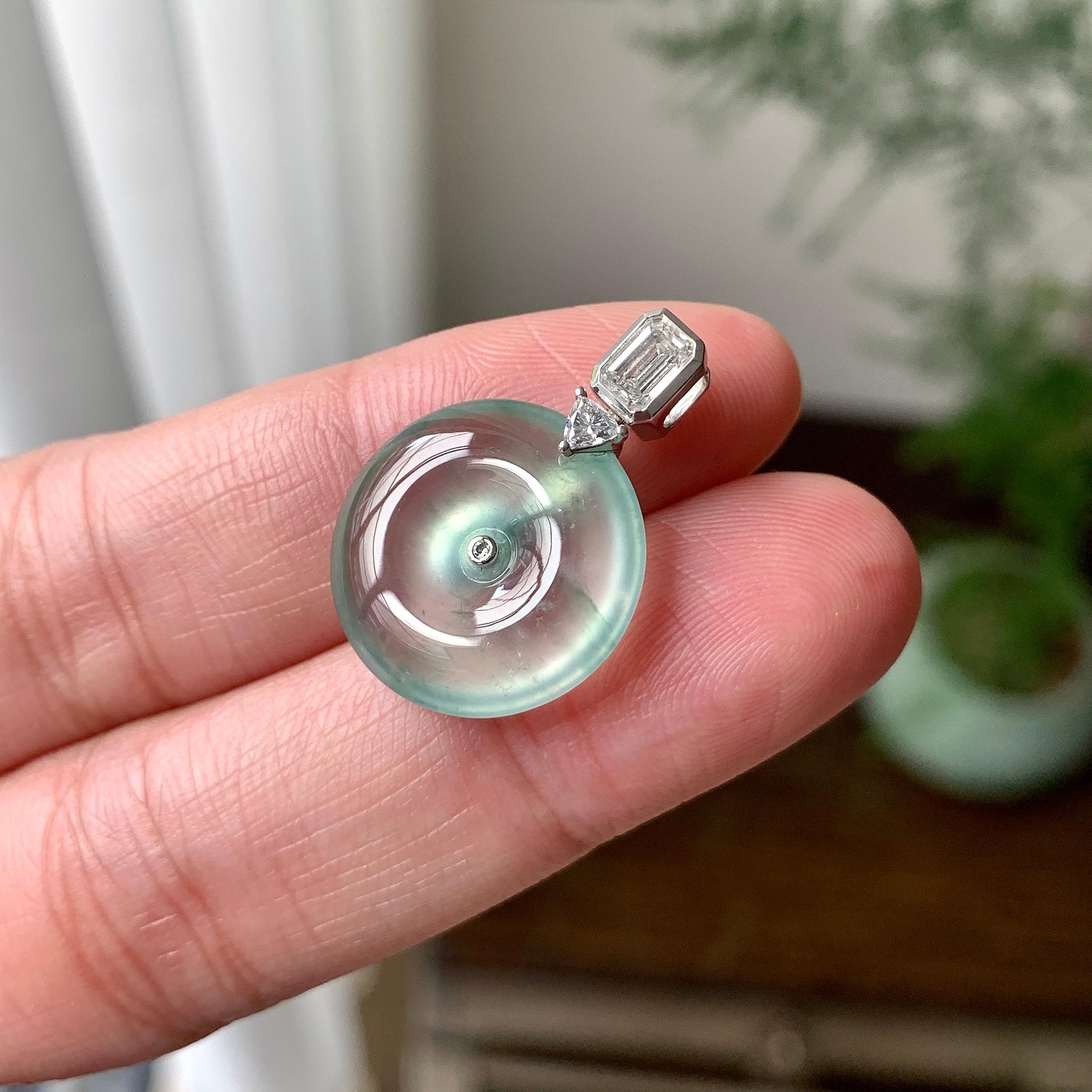 18K金钻镶冰种淡晴底平安扣吊坠（yc257220）