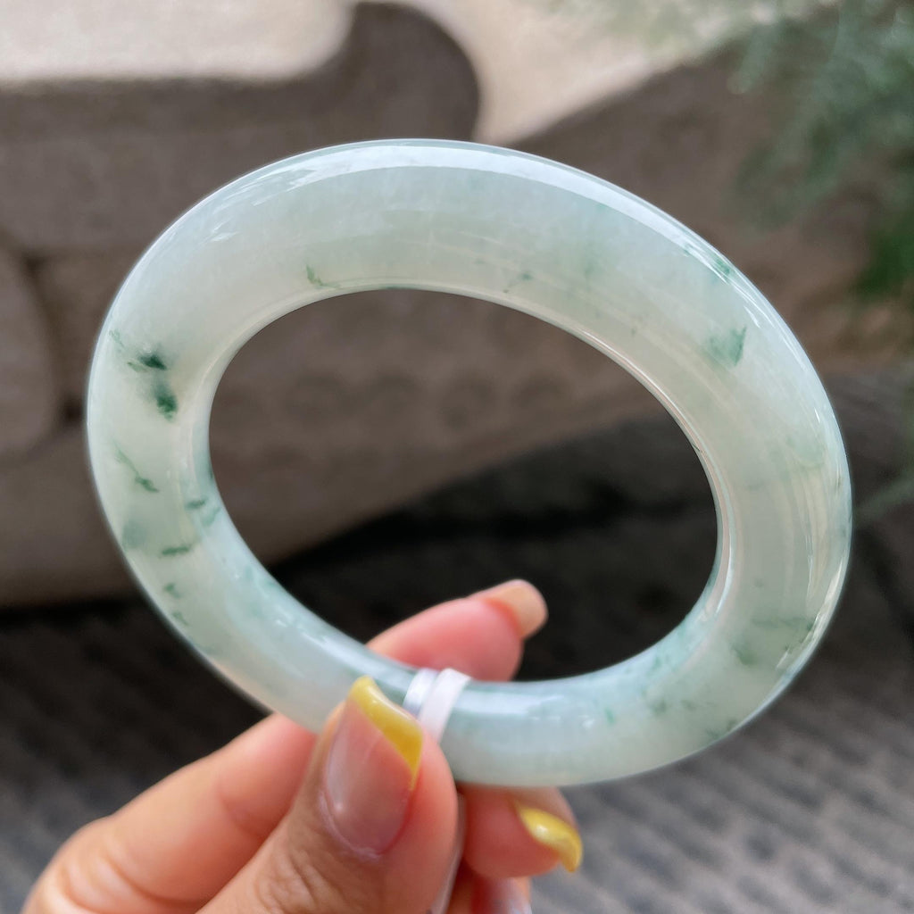 小圈口细糯种飘花圆条手镯53.7圈    天然缅甸A货翡翠（yc366518）