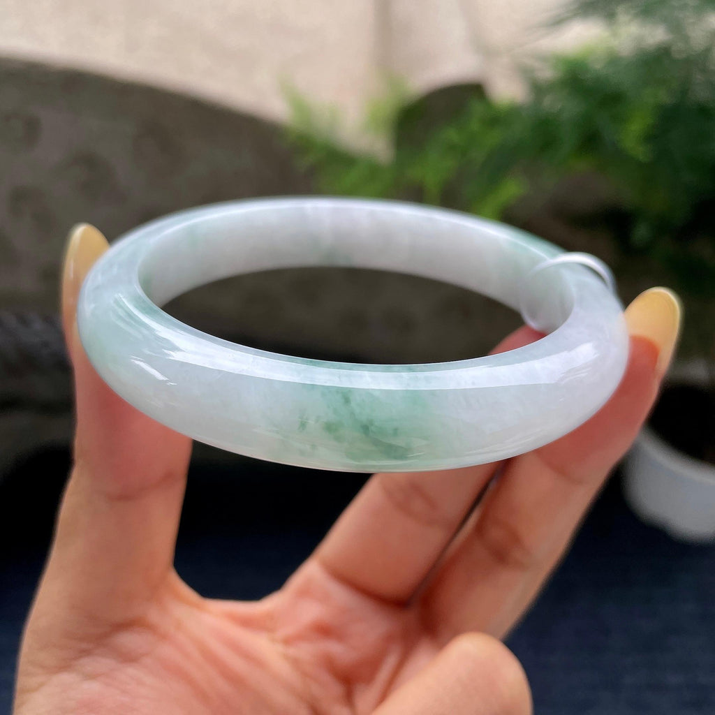 大圈口 细糯种飘花正圈平安镯61.6圈 天然缅甸A货翡翠（yc489147）