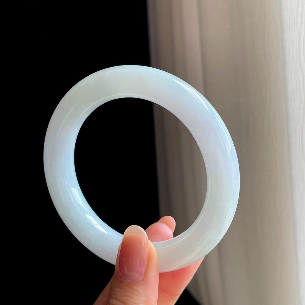 糯冰淡底色翡翠圆条手镯（56mm）（yc346535）
