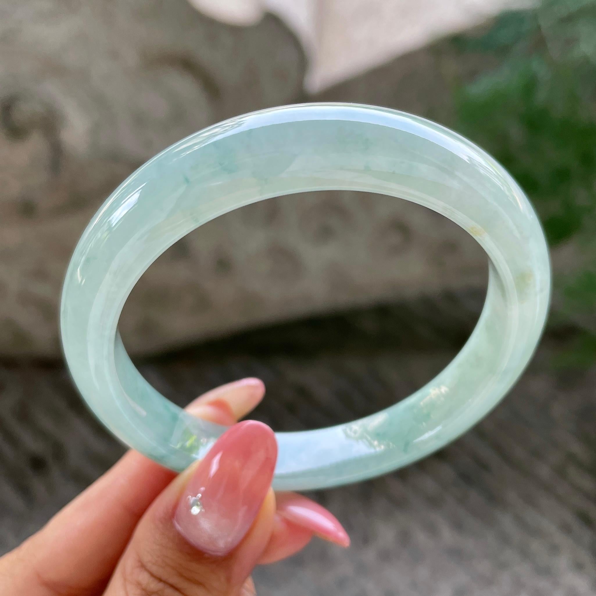 细糯种飘花正圈平安镯56.8圈       天然缅甸A货翡翠（yc431605）