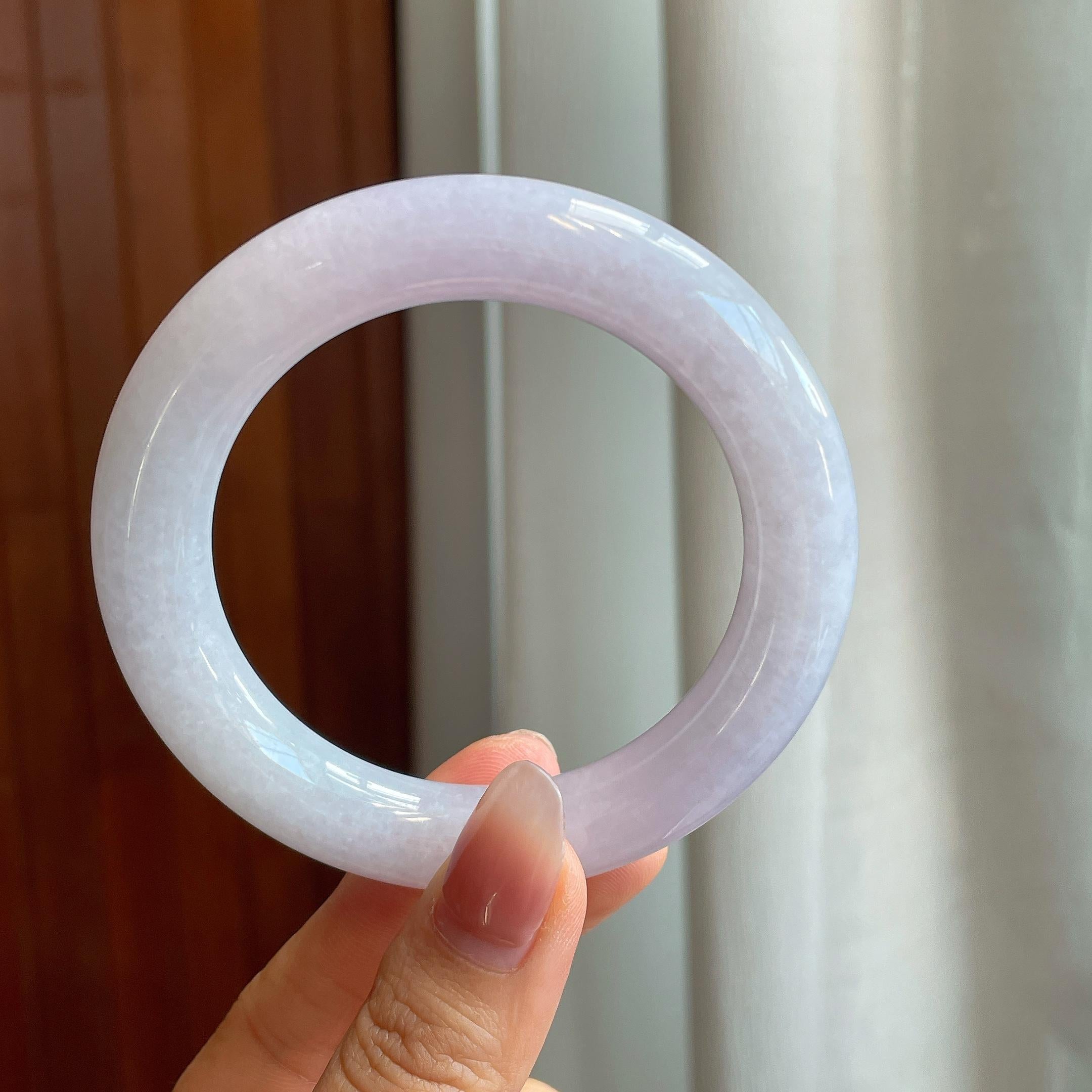 糯冰淡紫罗兰翡翠圆条手镯(56.2mm)（yc318611）