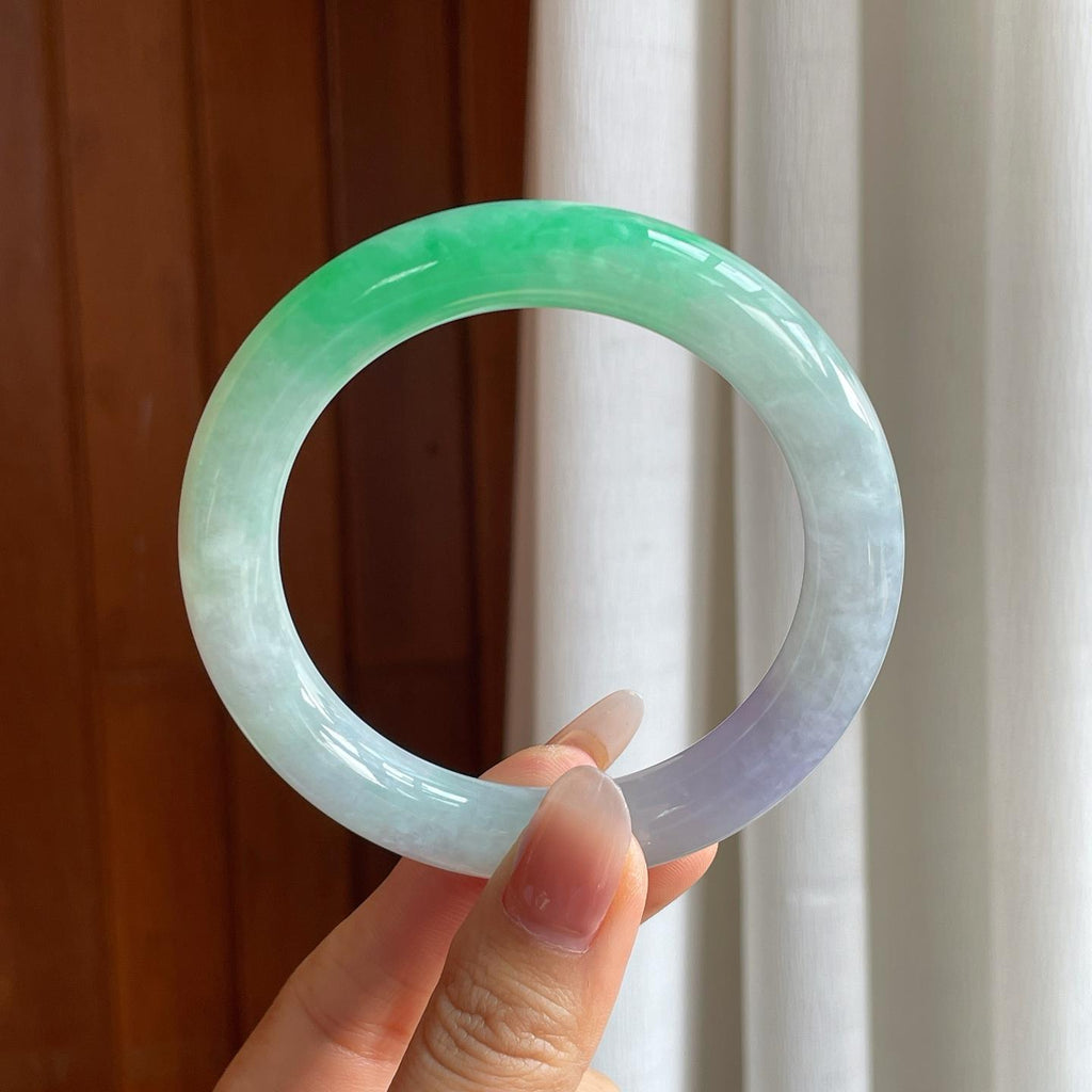 糯冰带色翡翠圆条手镯（59.5mm）（yc310546）
