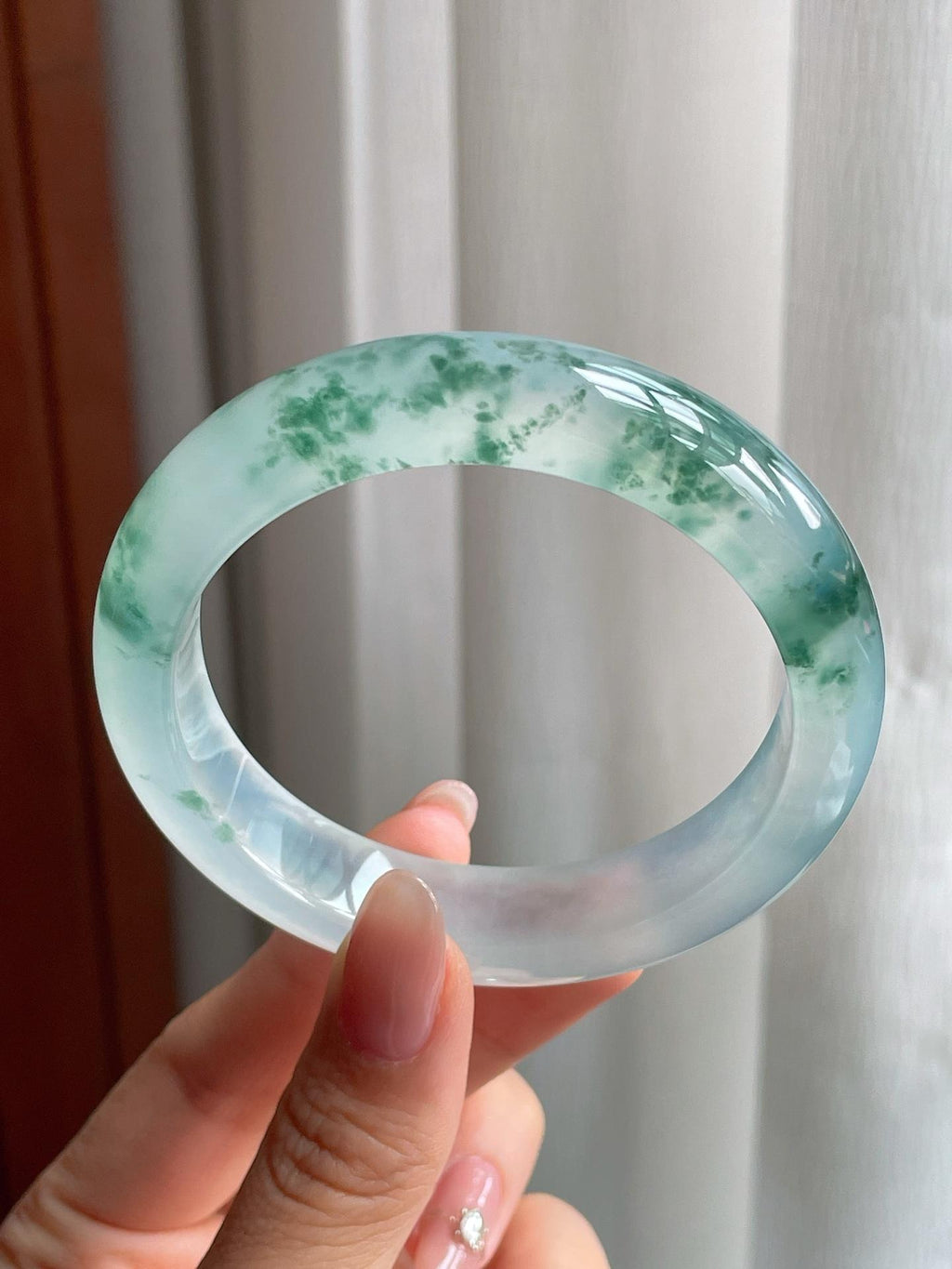 冰种飘花翡翠平安镯（55mm）（yc177381）