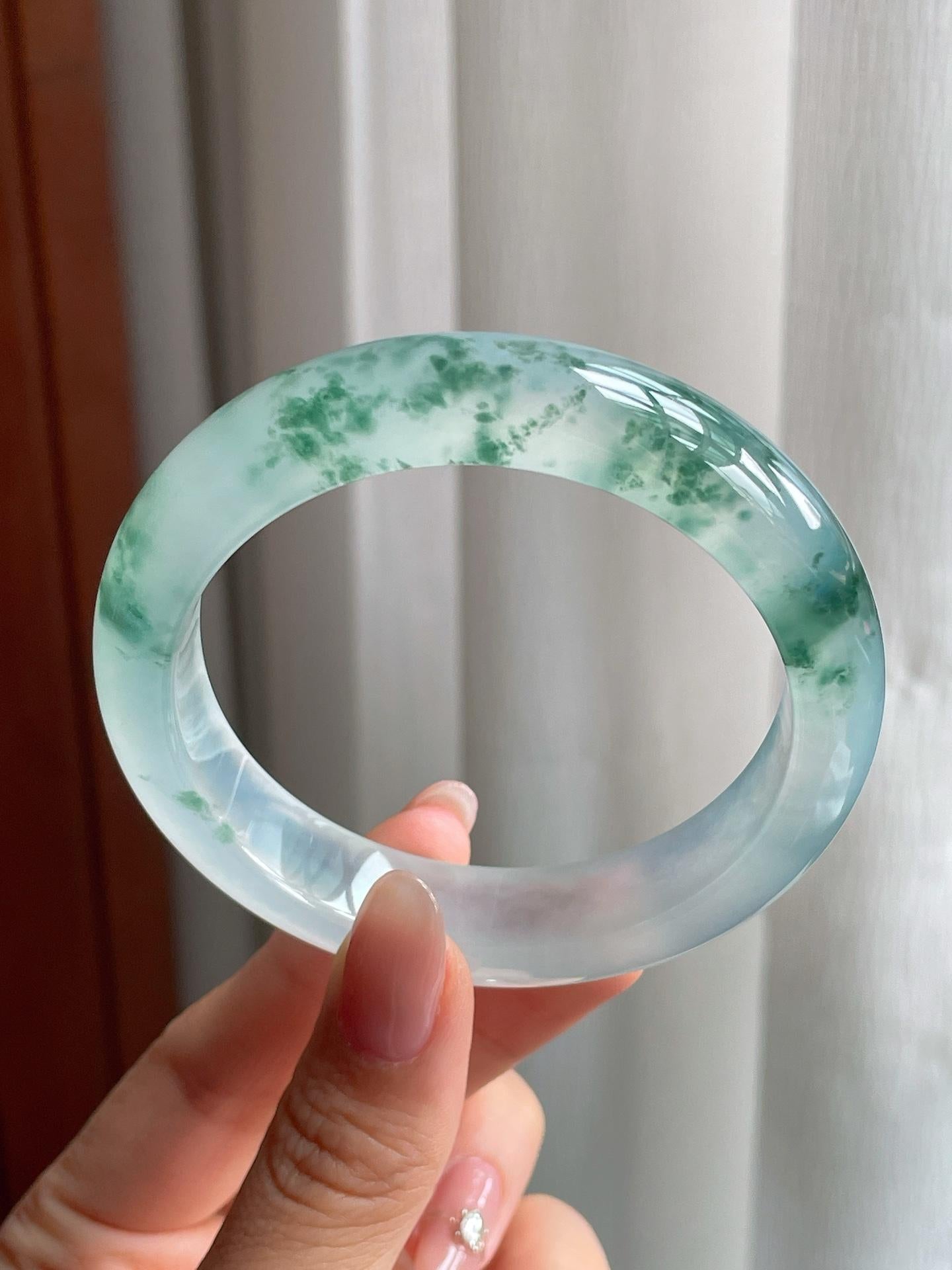 冰种飘花翡翠平安镯（55mm）（yc177381）