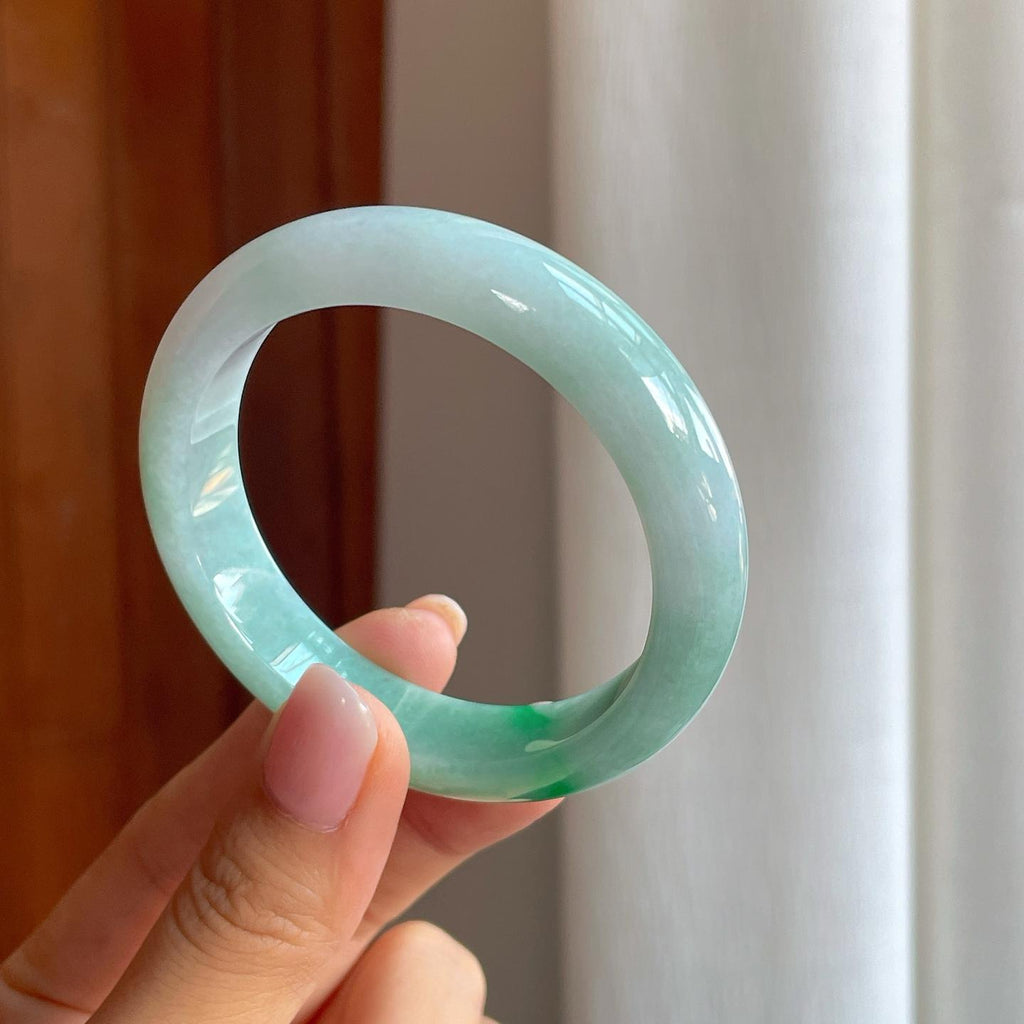 糯冰带色翡翠平安镯（52.8mm)（yc386423）