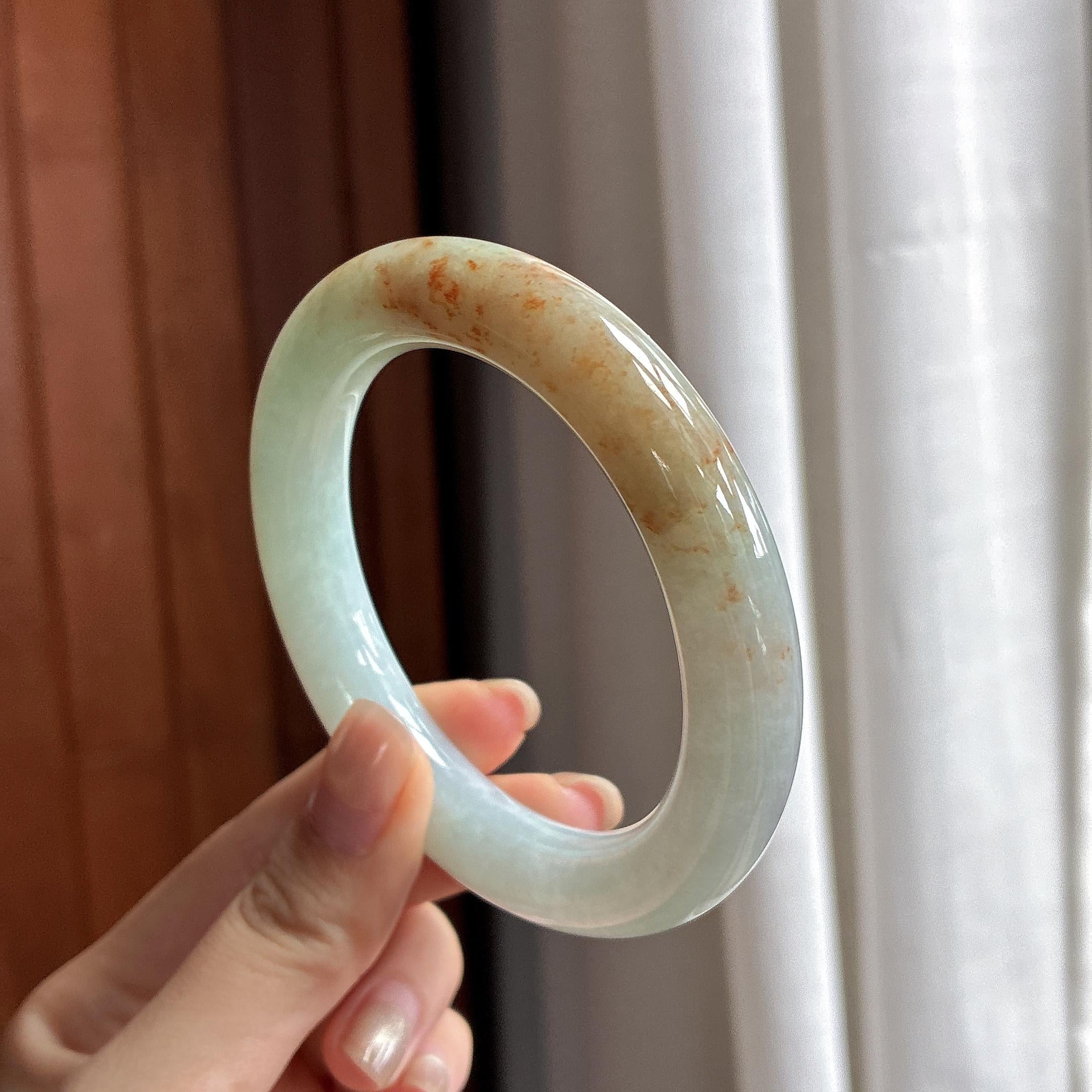 细糯种红翡特色圆条手镯 57圈 天然缅甸A货翡翠（yc484586）
