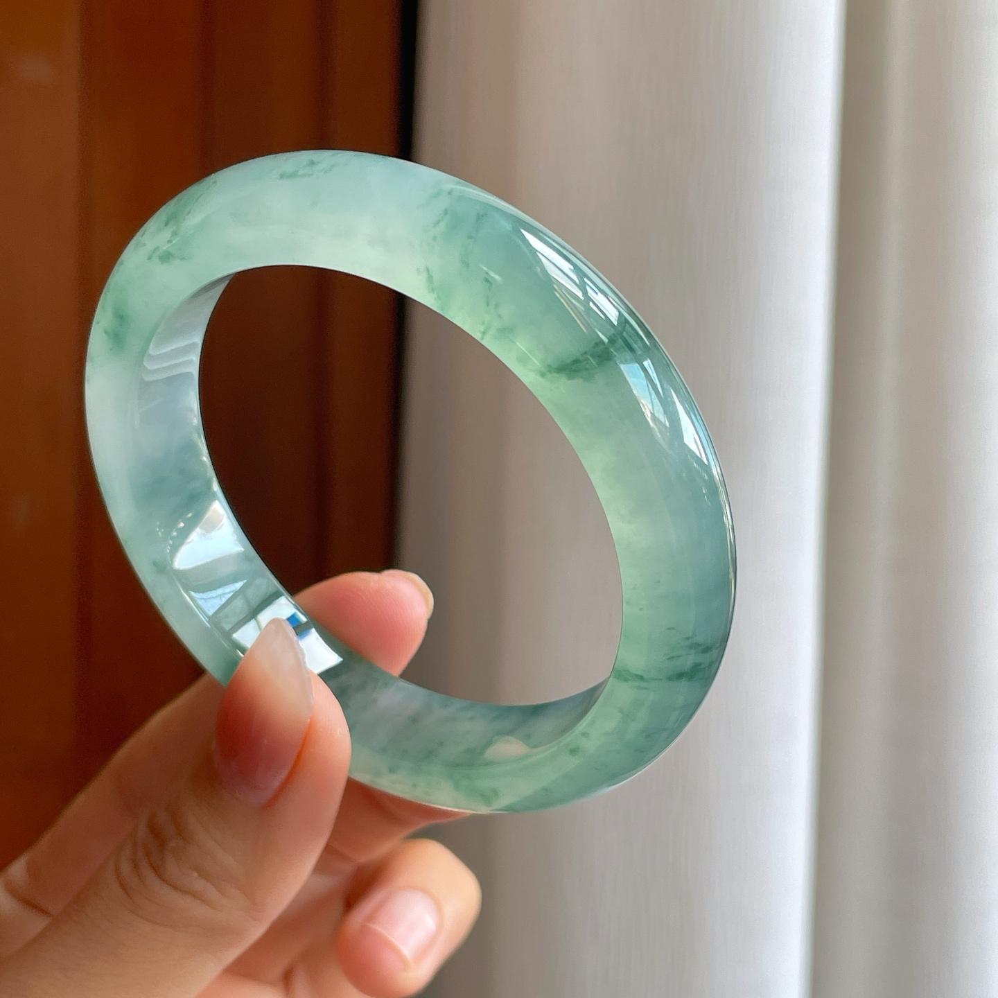 冰种飘花翡翠平安镯（57.4mm)（yc313033）