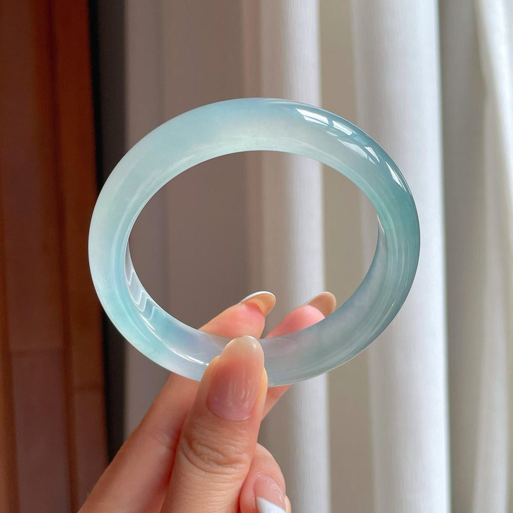 冰种蓝晴翡翠平安镯（58.7mm)（yc408461）