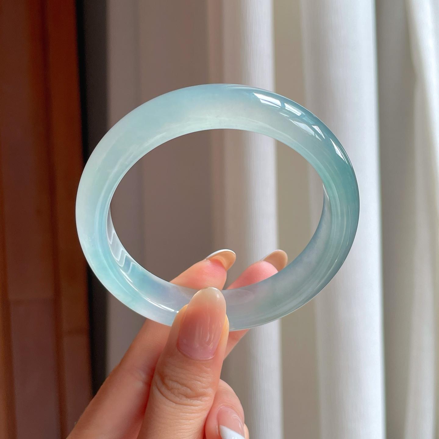 冰种蓝晴翡翠平安镯（58.7mm)（yc408461）