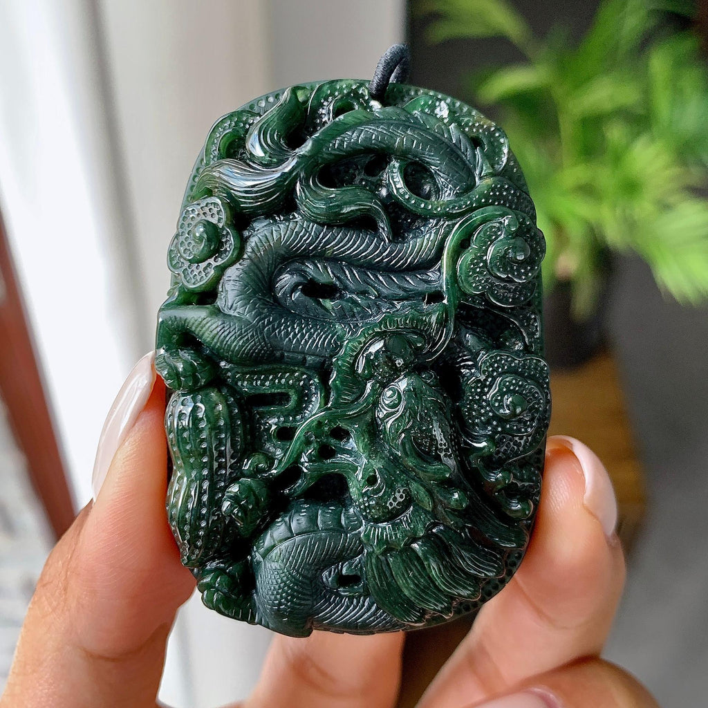 细糯种墨翠龙牌挂件（yc215127）