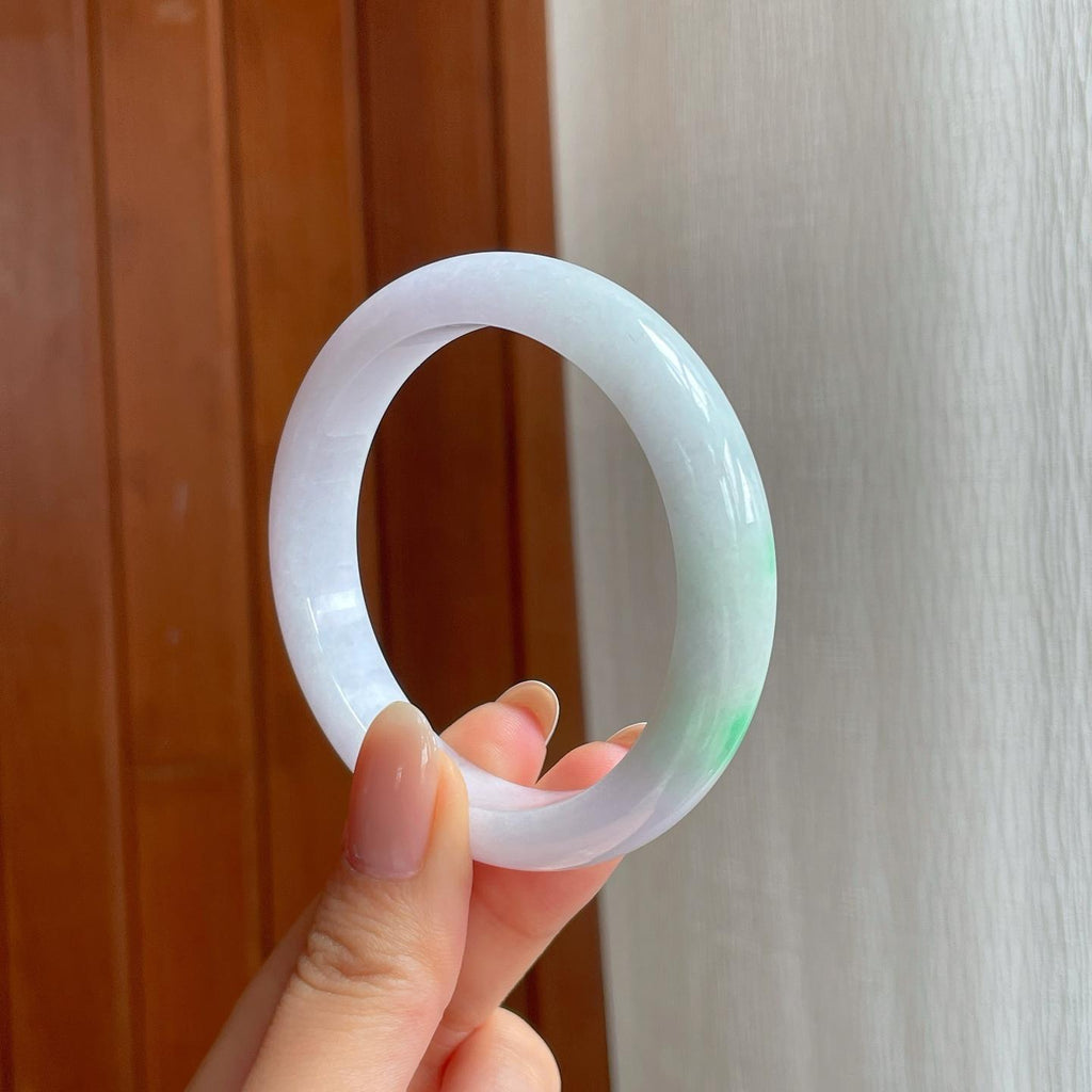 糯冰淡紫底带色翡翠平安镯（54mm)（yc374044）