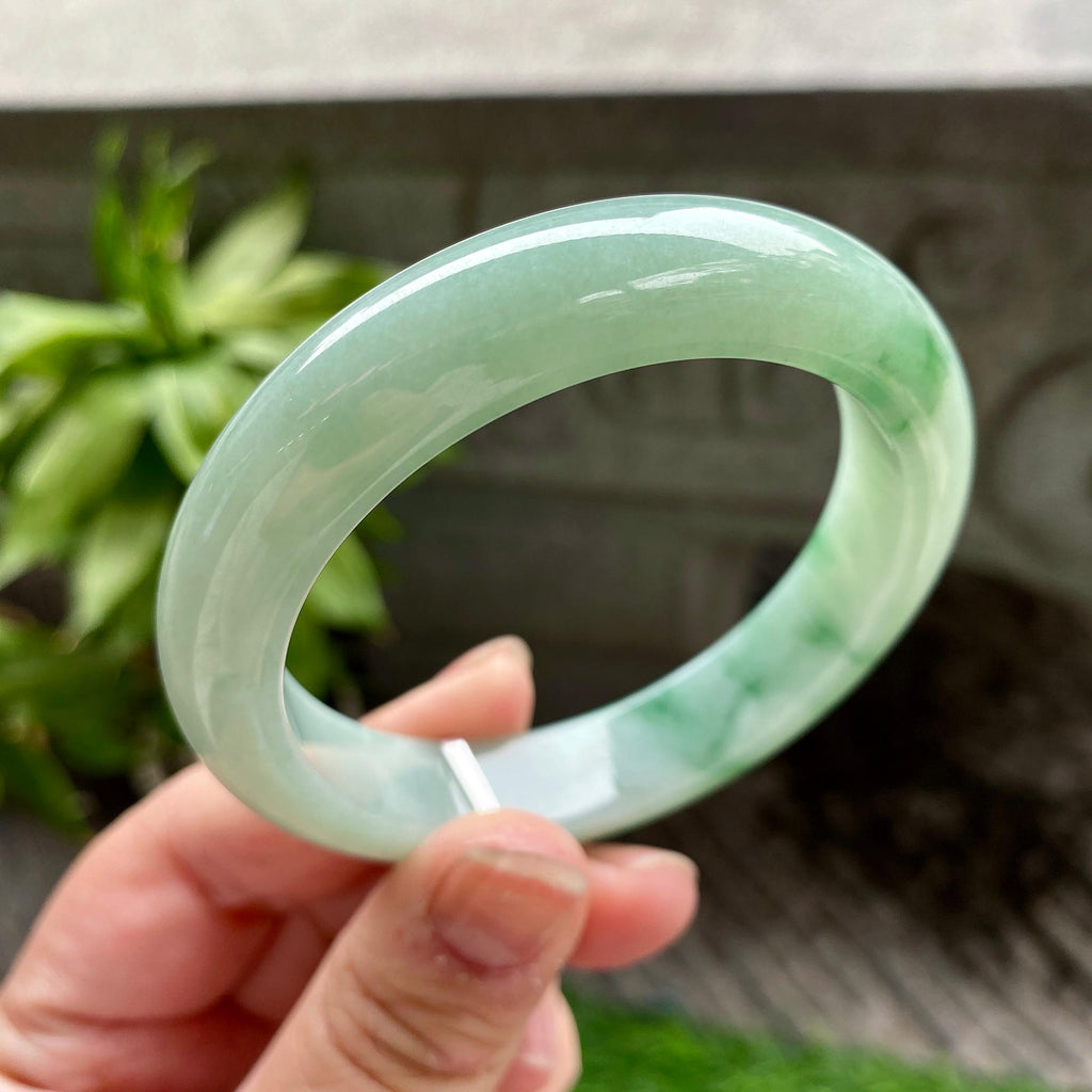 细糯种飘蓝绿花正圈平安镯55.5圈口 天然缅甸A货翡翠（yc317275）