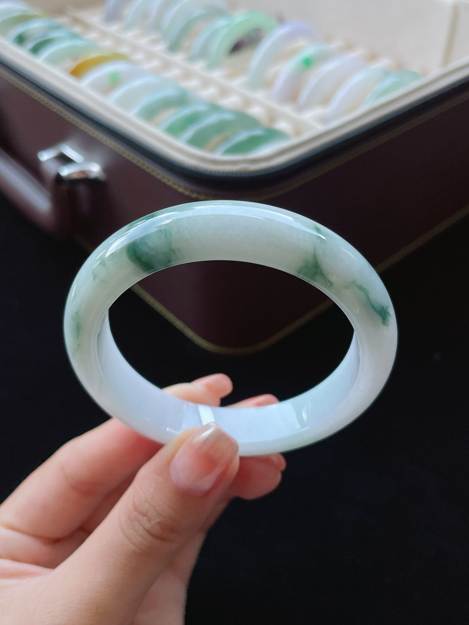 细糯种飘花手镯翡翠手镯（55.7mm）（yc016653）