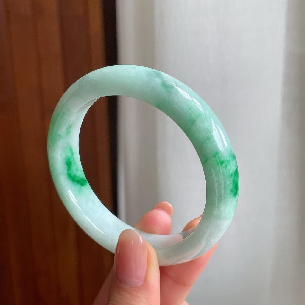 糯冰飘花翡翠平安镯（54mm)（yc330573）