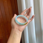 糯冰飘花带黄翡翡翠平安镯（52mm）（yc274580）