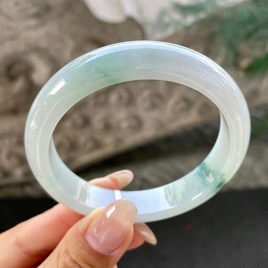 细糯种飘绿花正圈平安镯57圈    天然缅甸A货翡翠（yc348223）