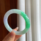 糯冰带色翡翠圆条手镯（59.5mm）（yc310546）