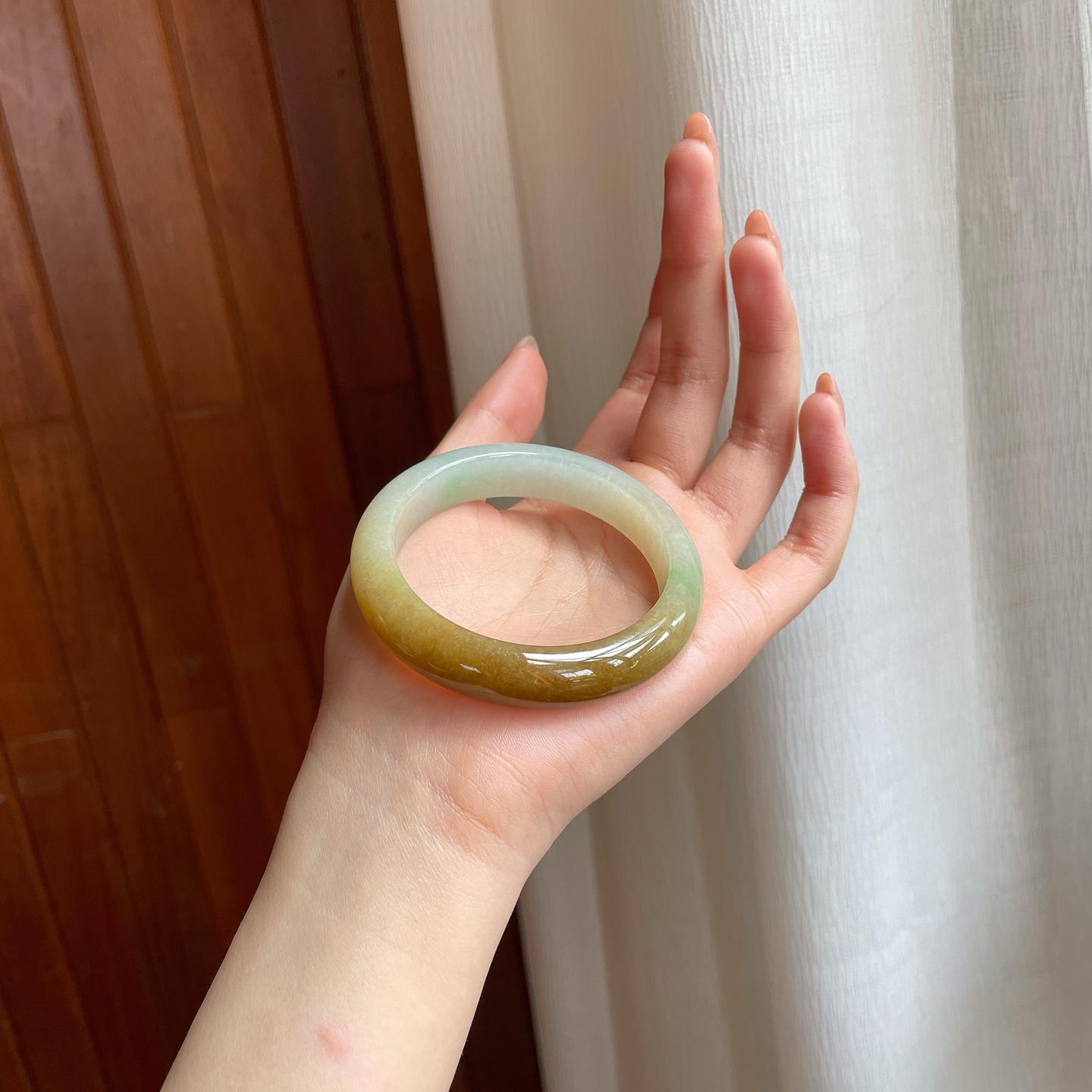 冰种黄翡翡翠平安镯（53mm)（yc345409）