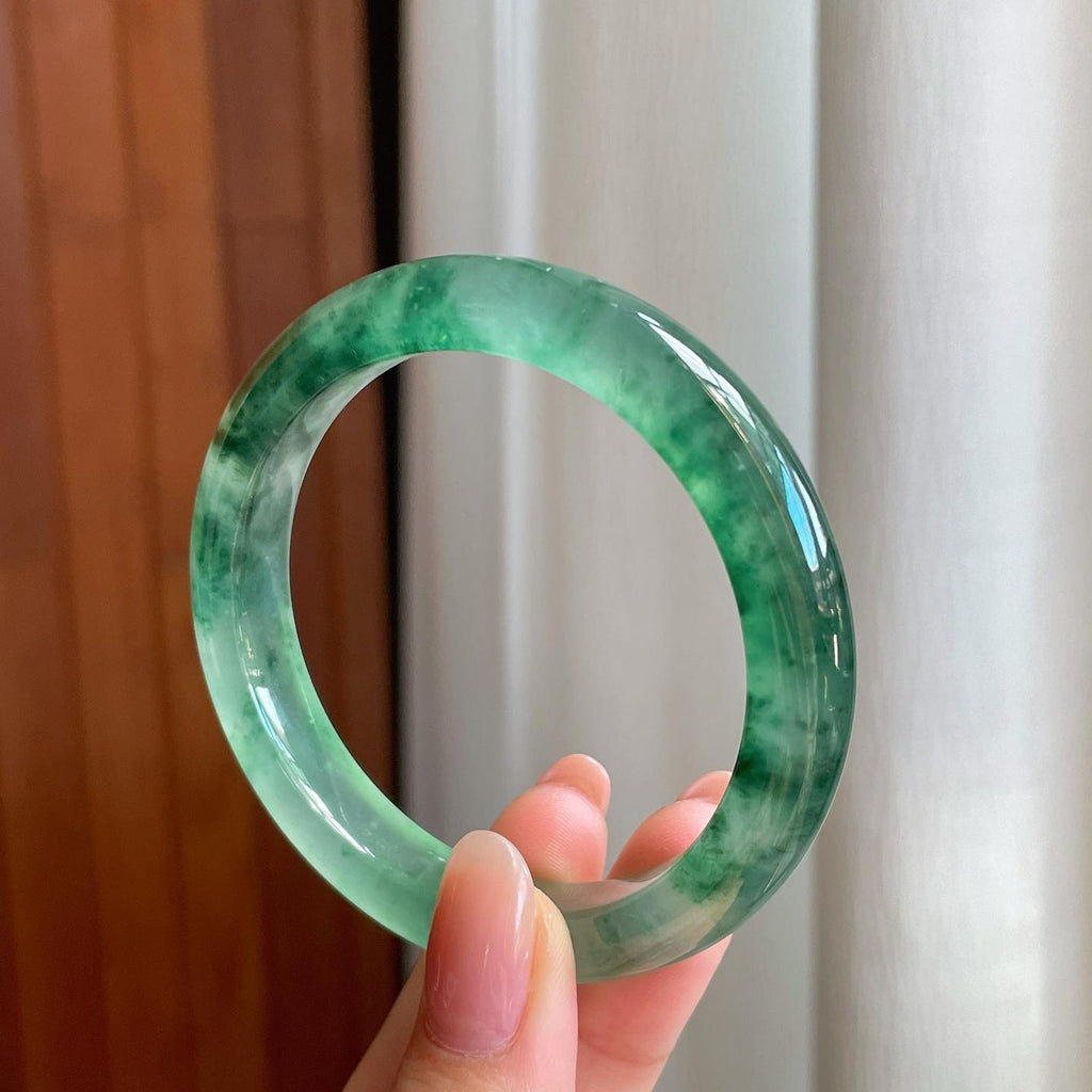 冰种飘花翡翠平安镯（53mm）（yc335293）