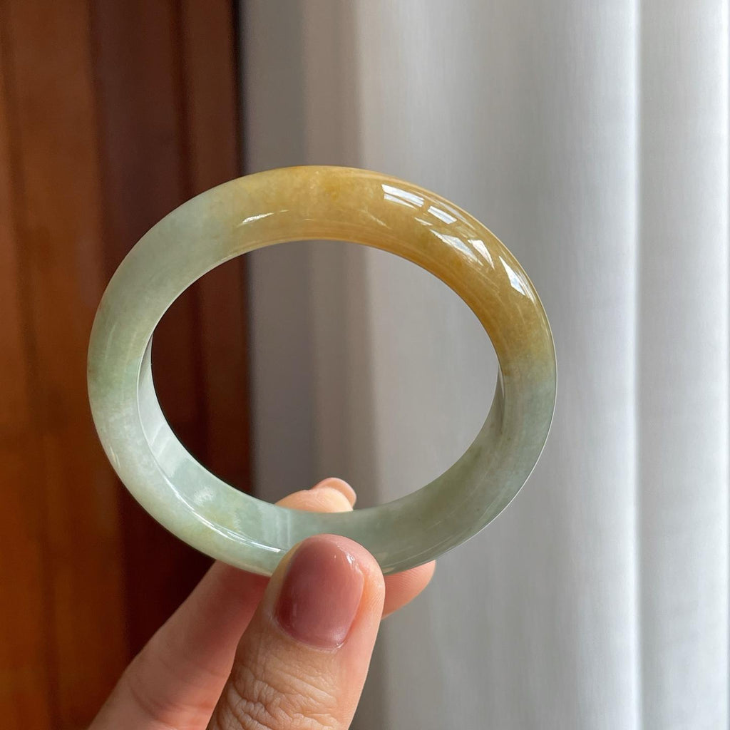 糯冰黄翡翡翠平安镯（51.6mm）（yc277386）