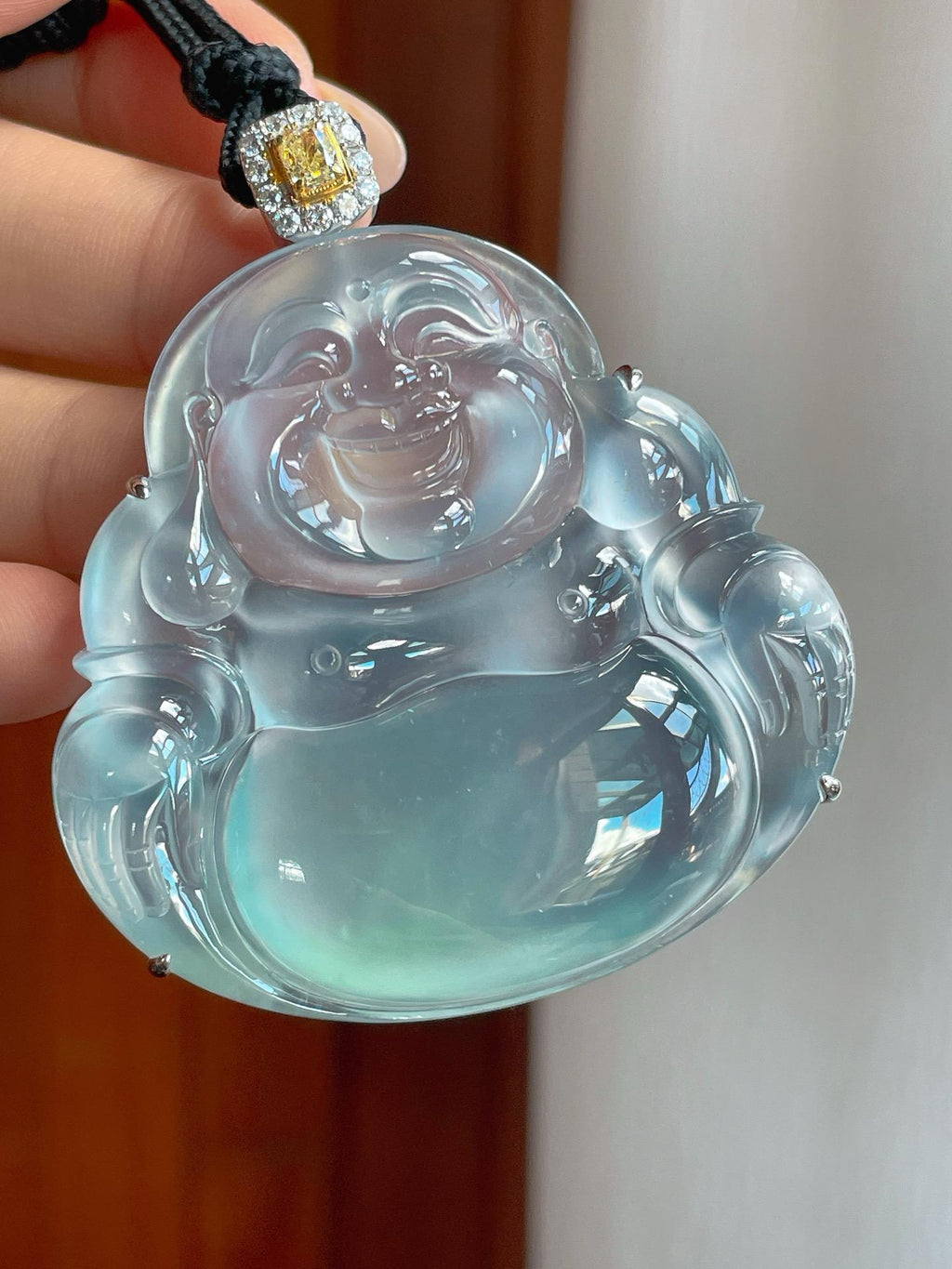 18k金镶冰种蓝底翡翠佛公（yc241844）