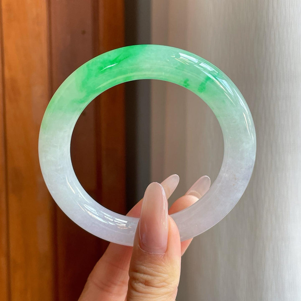 冰种飘花翡翠圆条手镯（56mm）（yc282581）