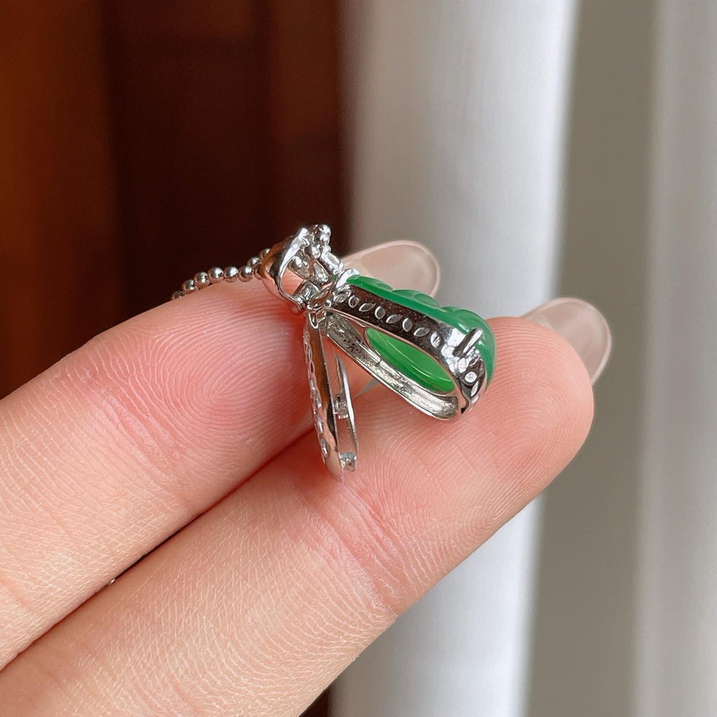 18k金镶镶冰种满绿翡翠豆子（yc246180）