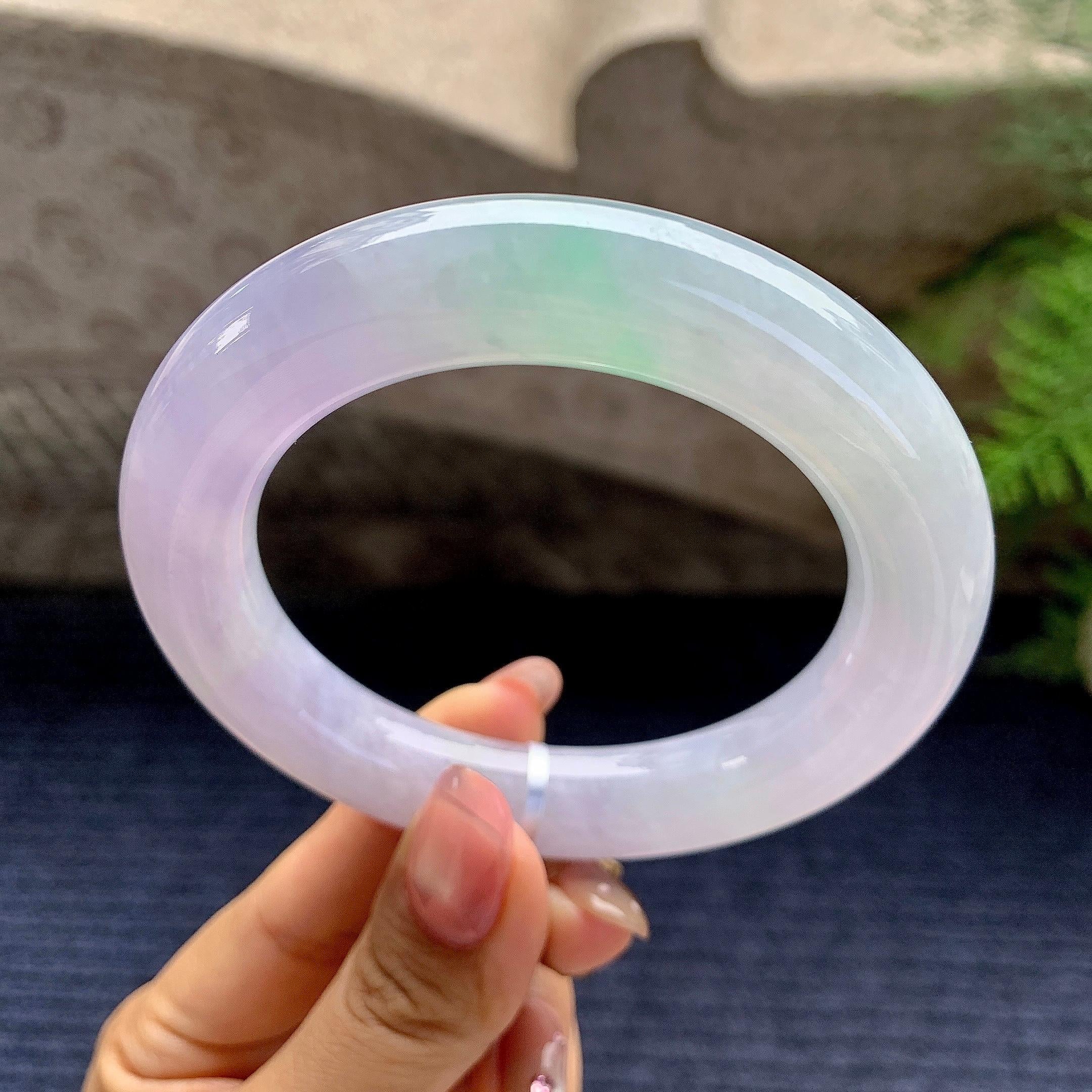 糯冰种春彩圆条手镯（57.3mm）（yc280851）