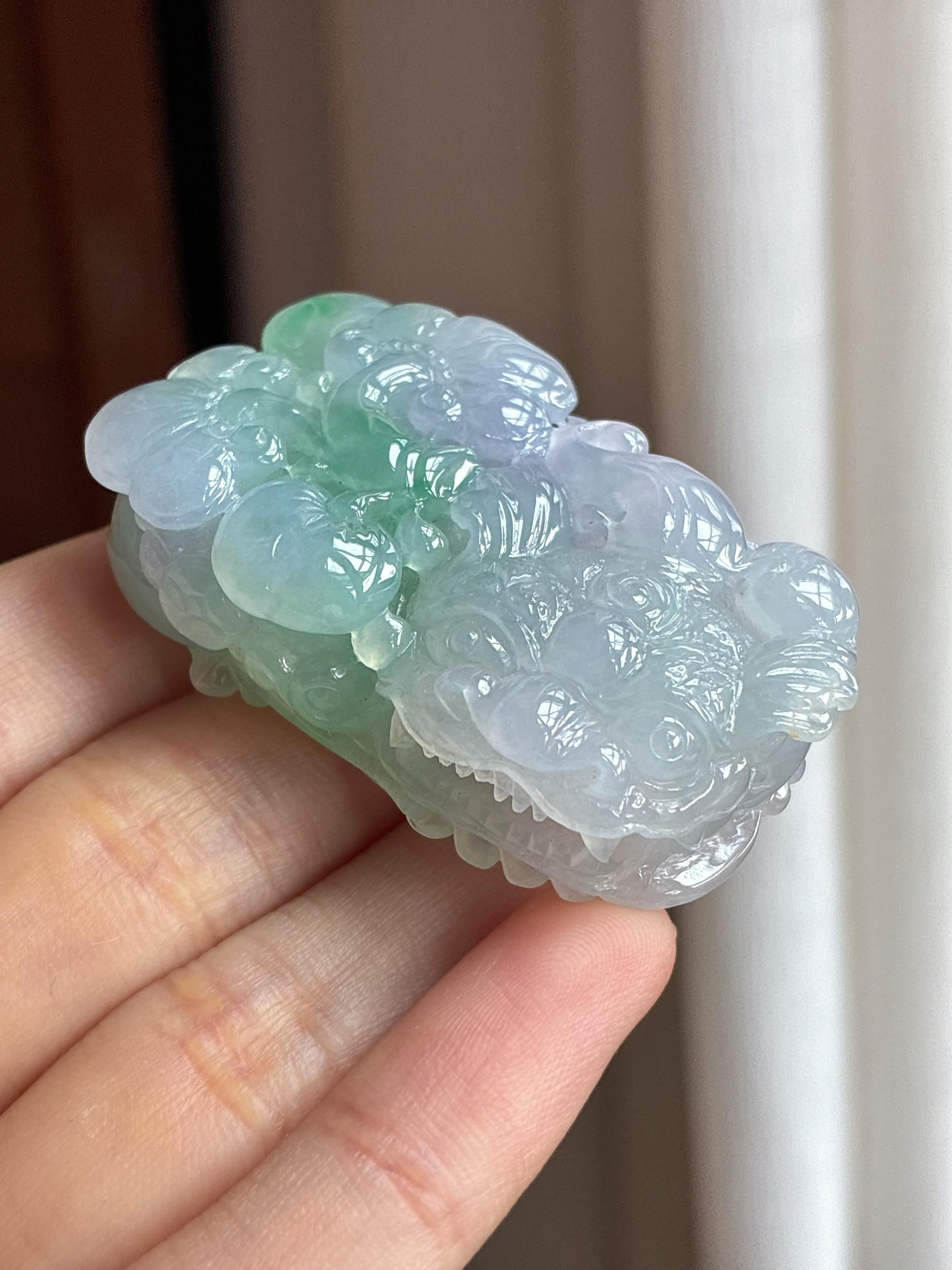 糯冰春带彩翡翠貔貅天然缅甸A货翡翠（yc436963）