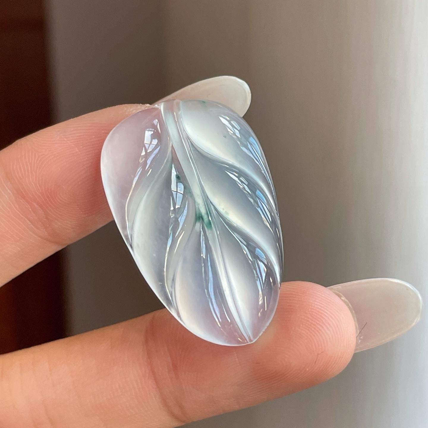 冰种起光飘花翡翠叶子（yc265153）