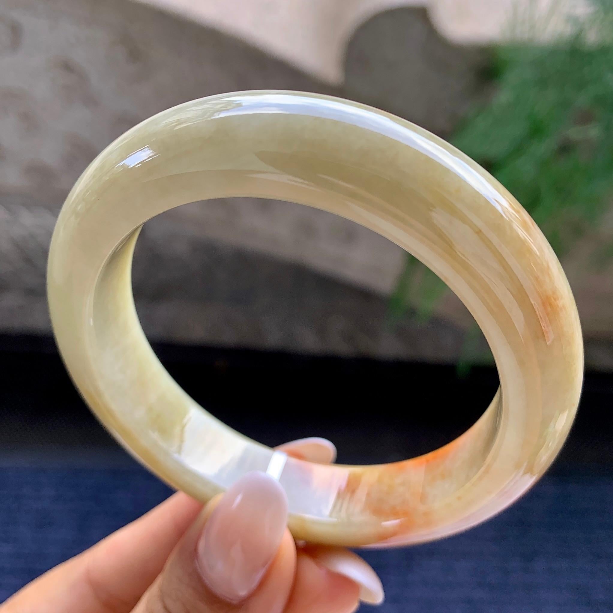 细糯种黄翡飘红翡正圈平安镯   56.6圈    天然缅甸A货翡翠（yc408850）