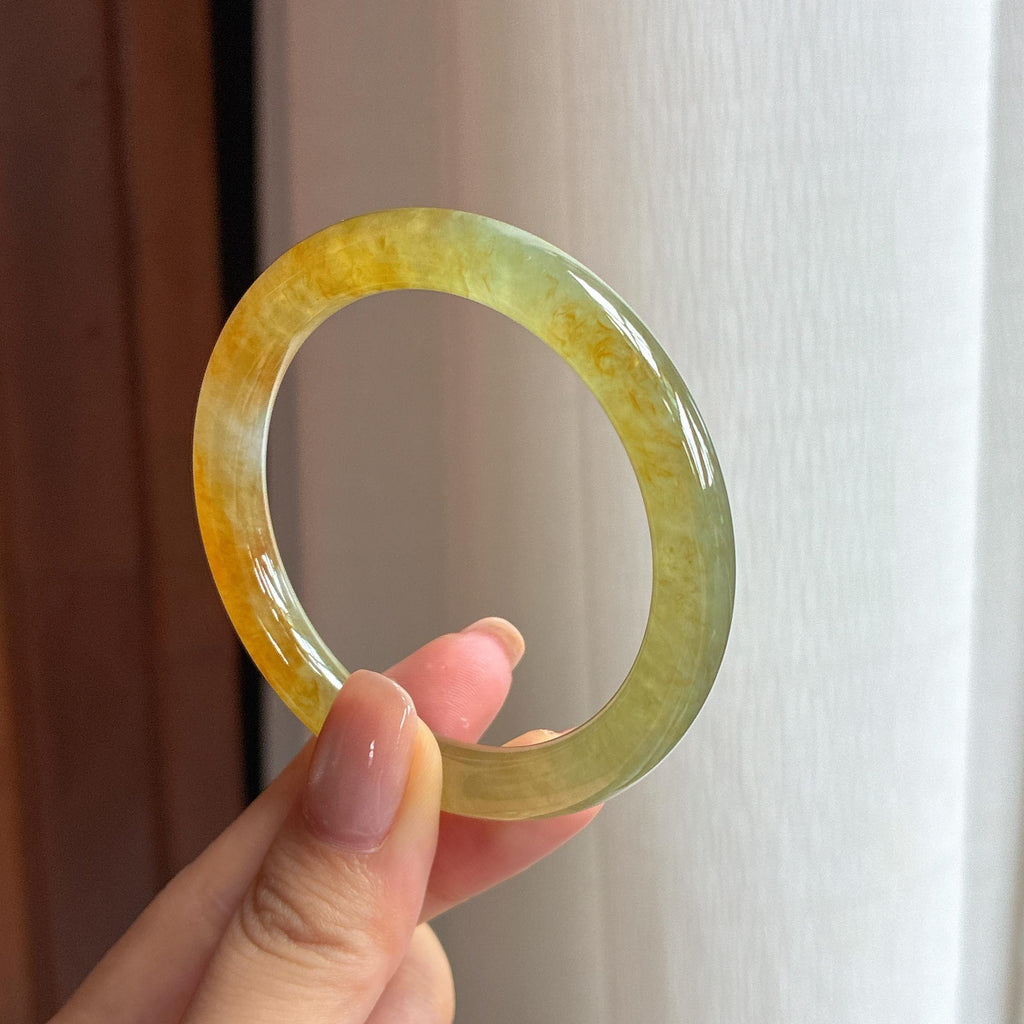 冰种黄翡翡翠圆条手镯 50圈（yc425532）