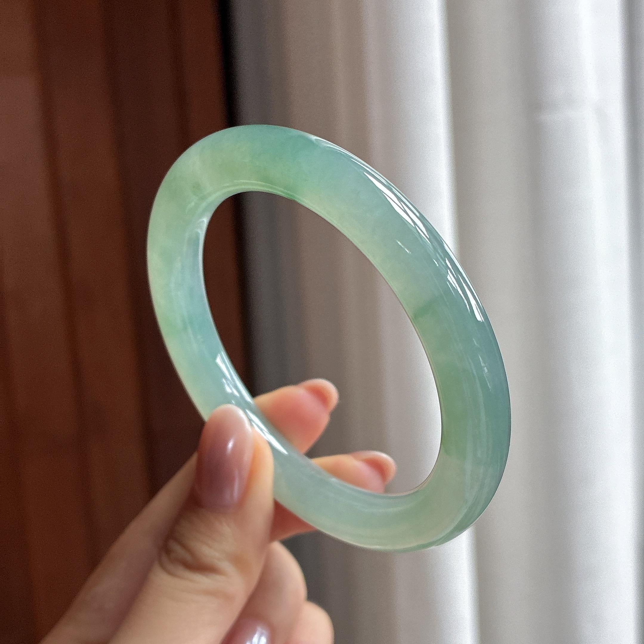 糯冰飘花圆条手镯 54圈 天然缅甸A货翡翠（yc497822）