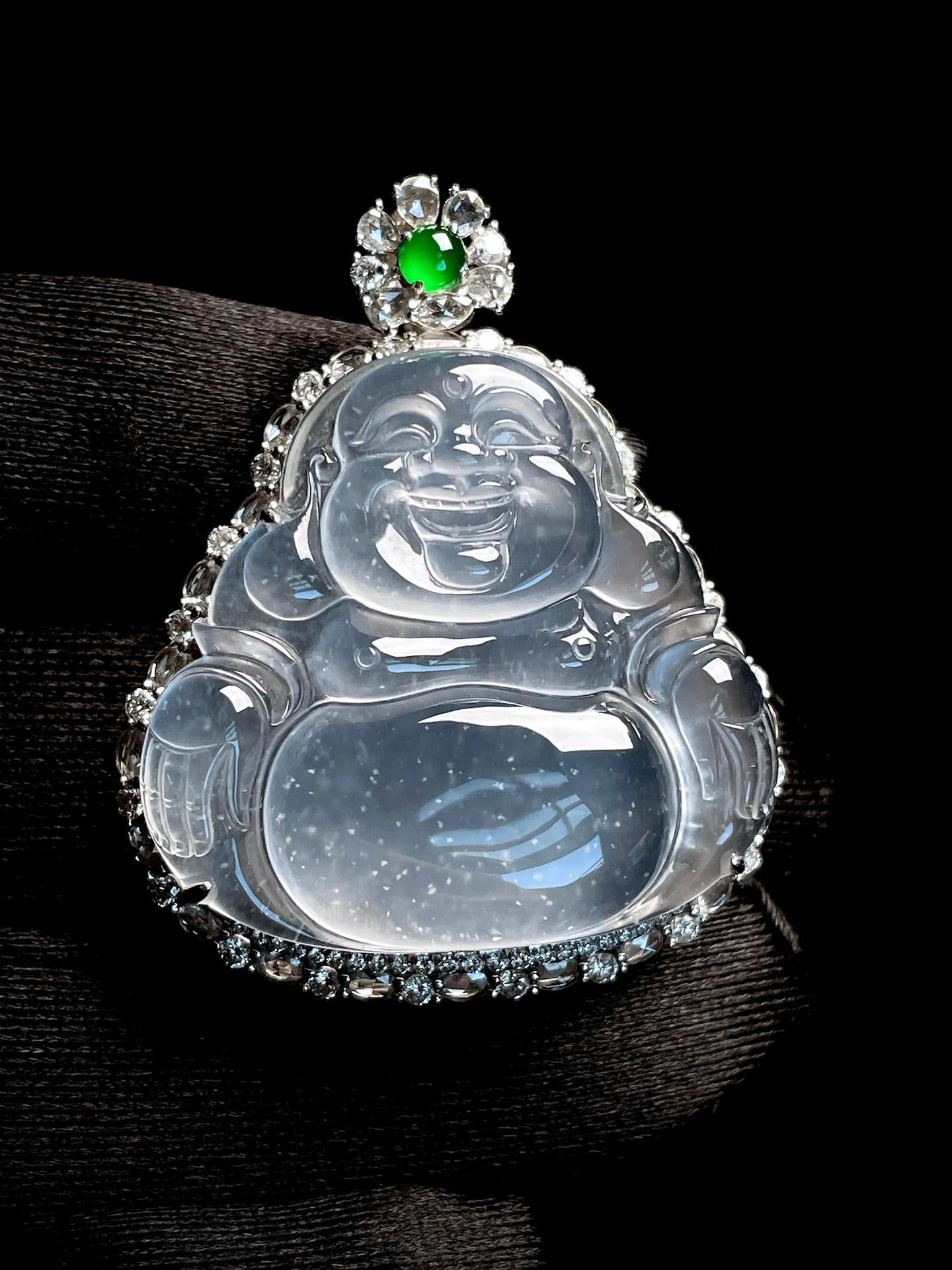 18k金钻镶冰玻种翡翠佛公（yc269681）