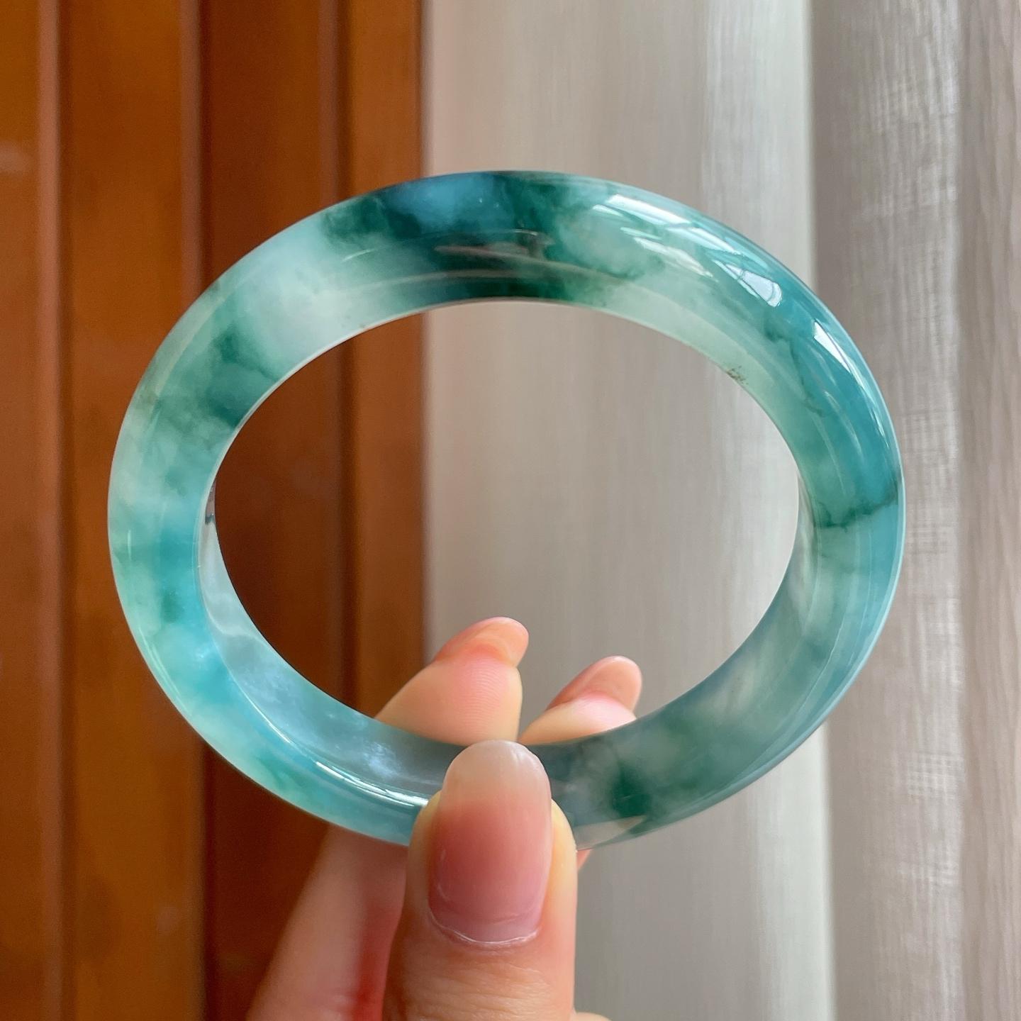冰种飘花翡翠平安镯（54mm)（yc348904）