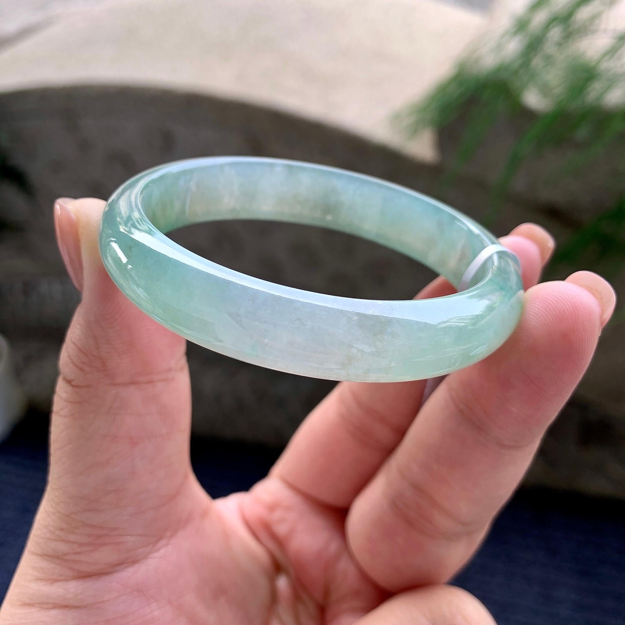 小圈口 糯冰种晴水贵妃手镯 52.3圈口 天然缅甸A货翡翠（yc481958）